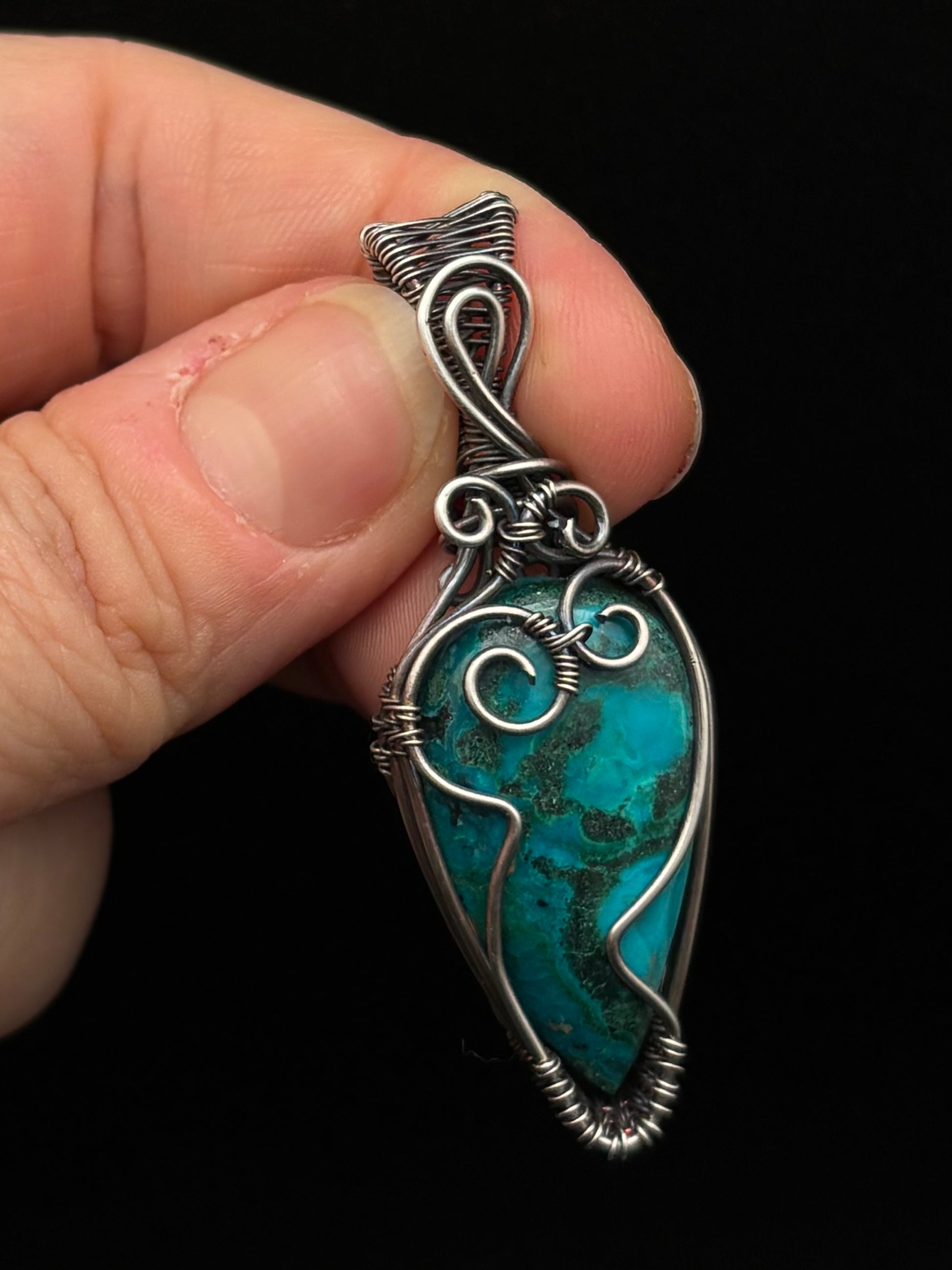 Chrysocolla Malachite and Sterling Silver Pendant