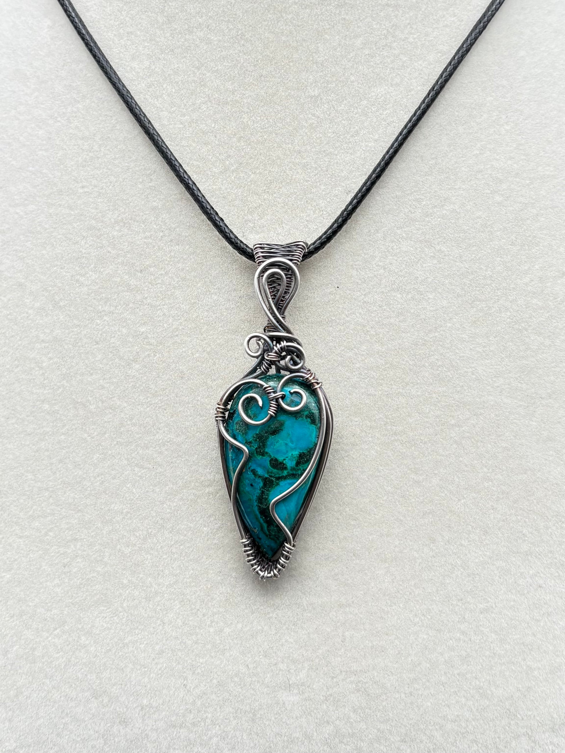 Chrysocolla Malachite and Sterling Silver Pendant