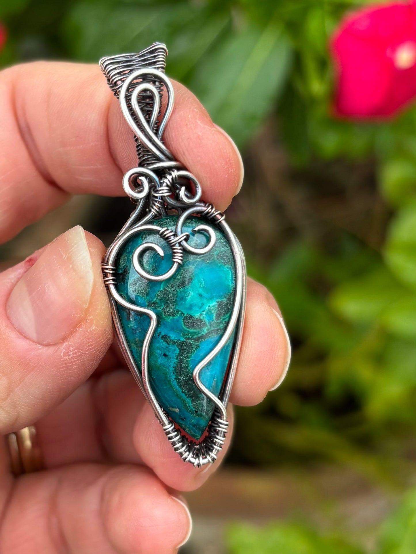 Chrysocolla Malachite and Sterling Silver Pendant