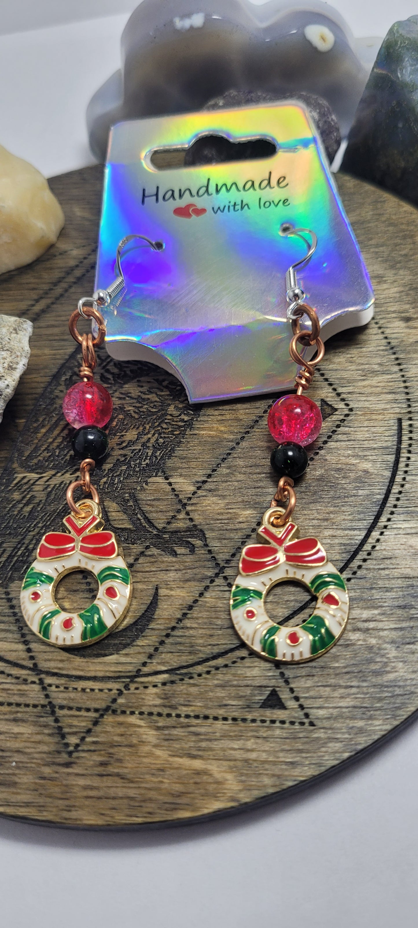 Christmas wreath earrings