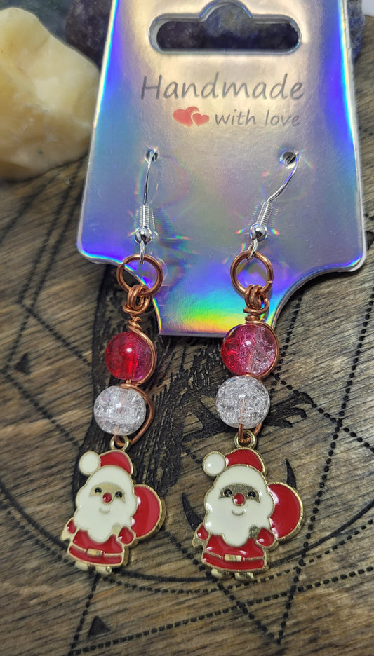 Santa crackle bead earrings