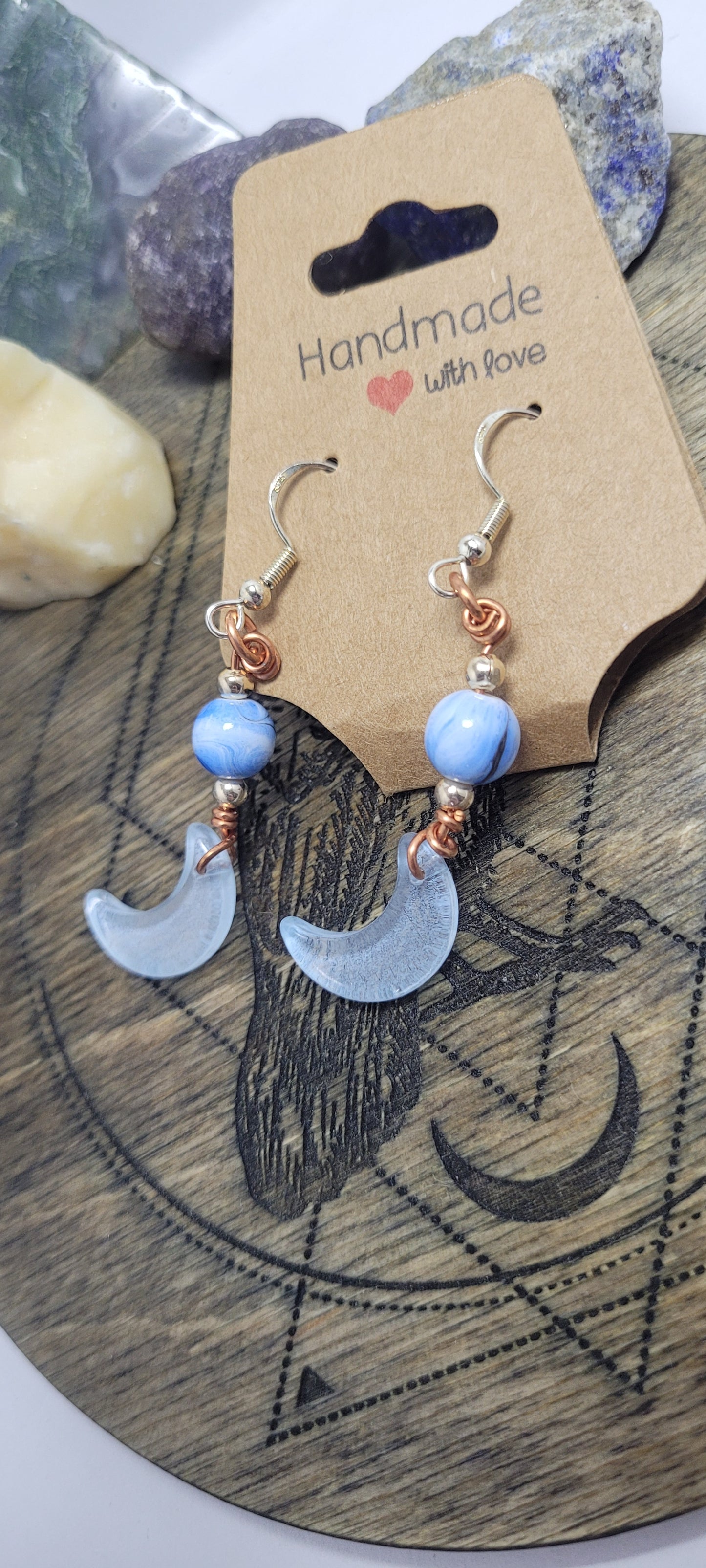 Glass moon beaded earrings