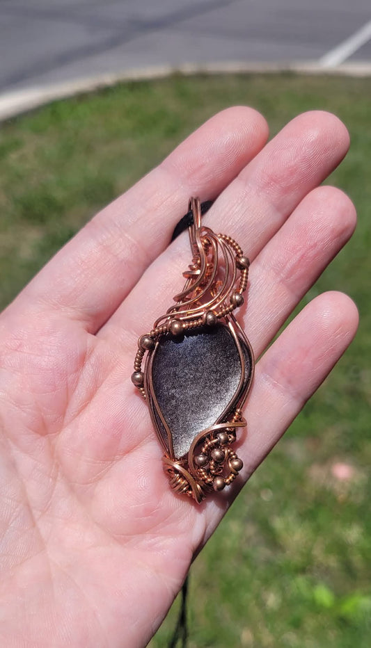 Silver sheen obsidian pendant