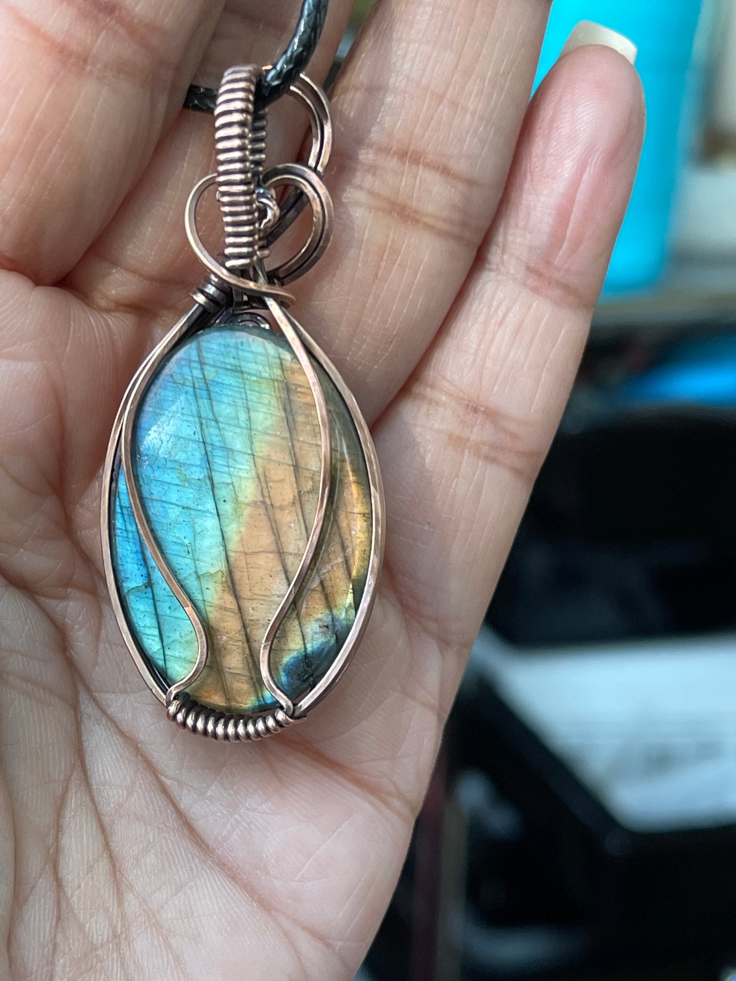 Blue/Orange flash carved Labradorite