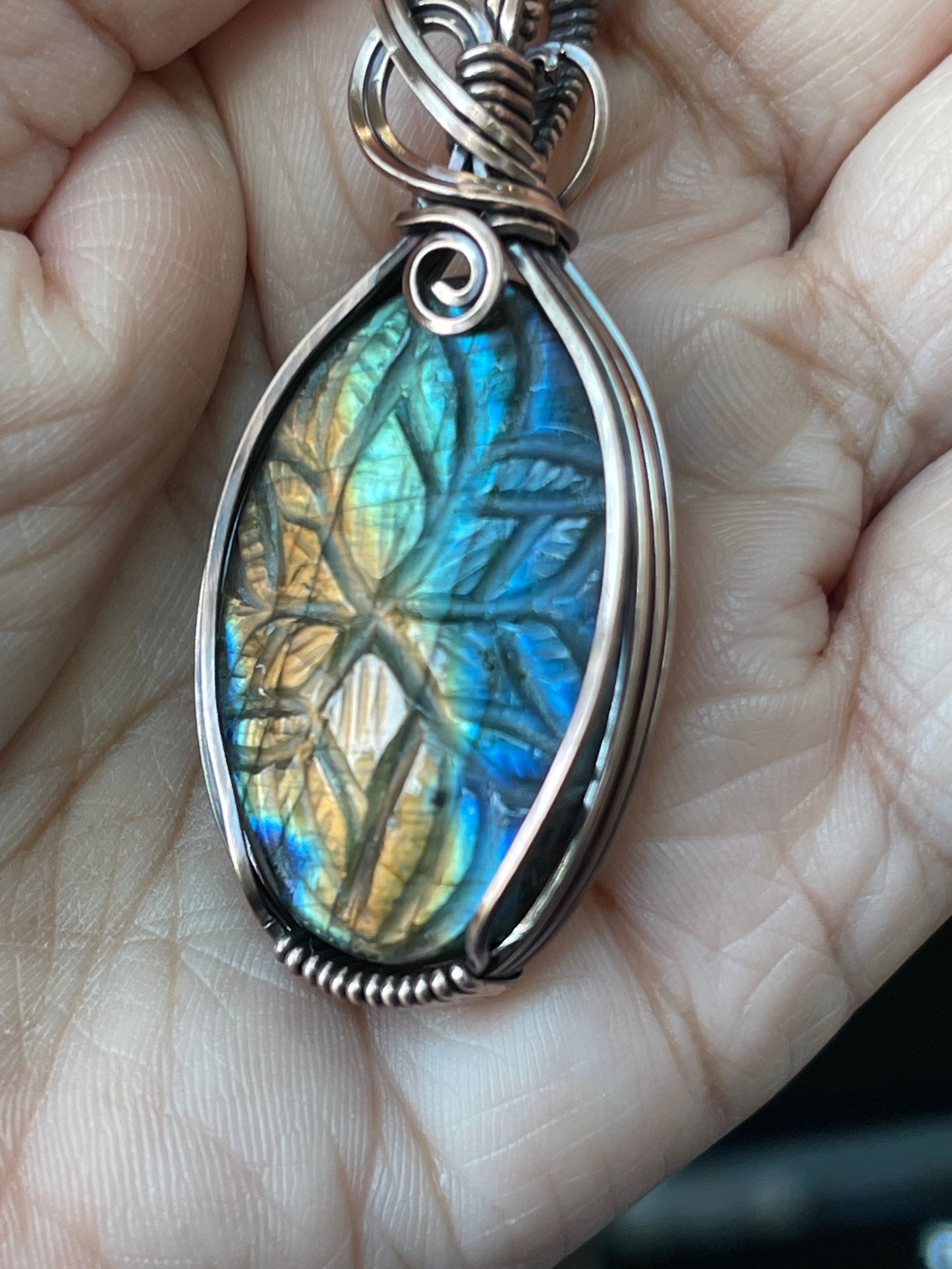 Blue/Orange flash carved Labradorite