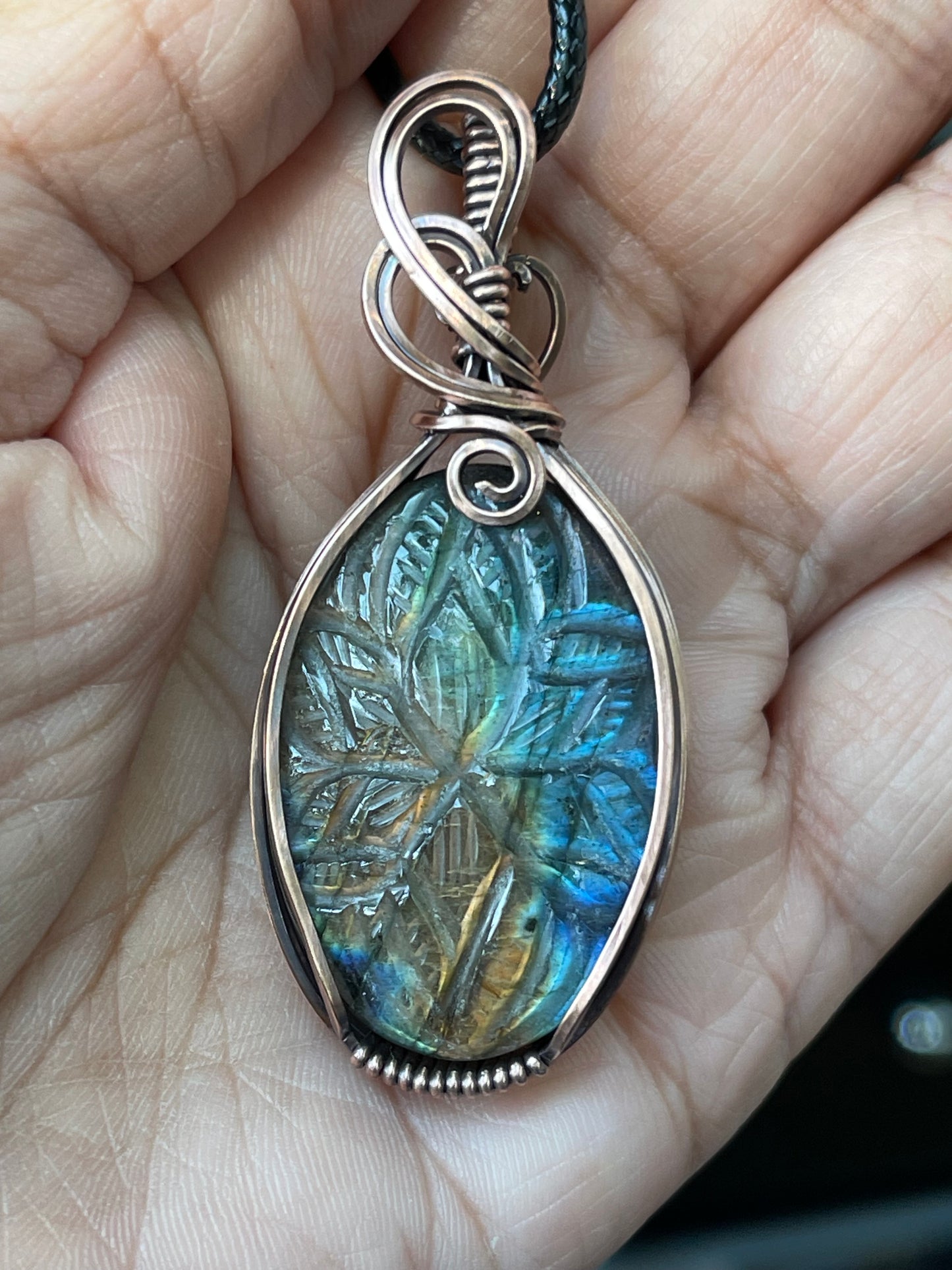 Blue/Orange flash carved Labradorite