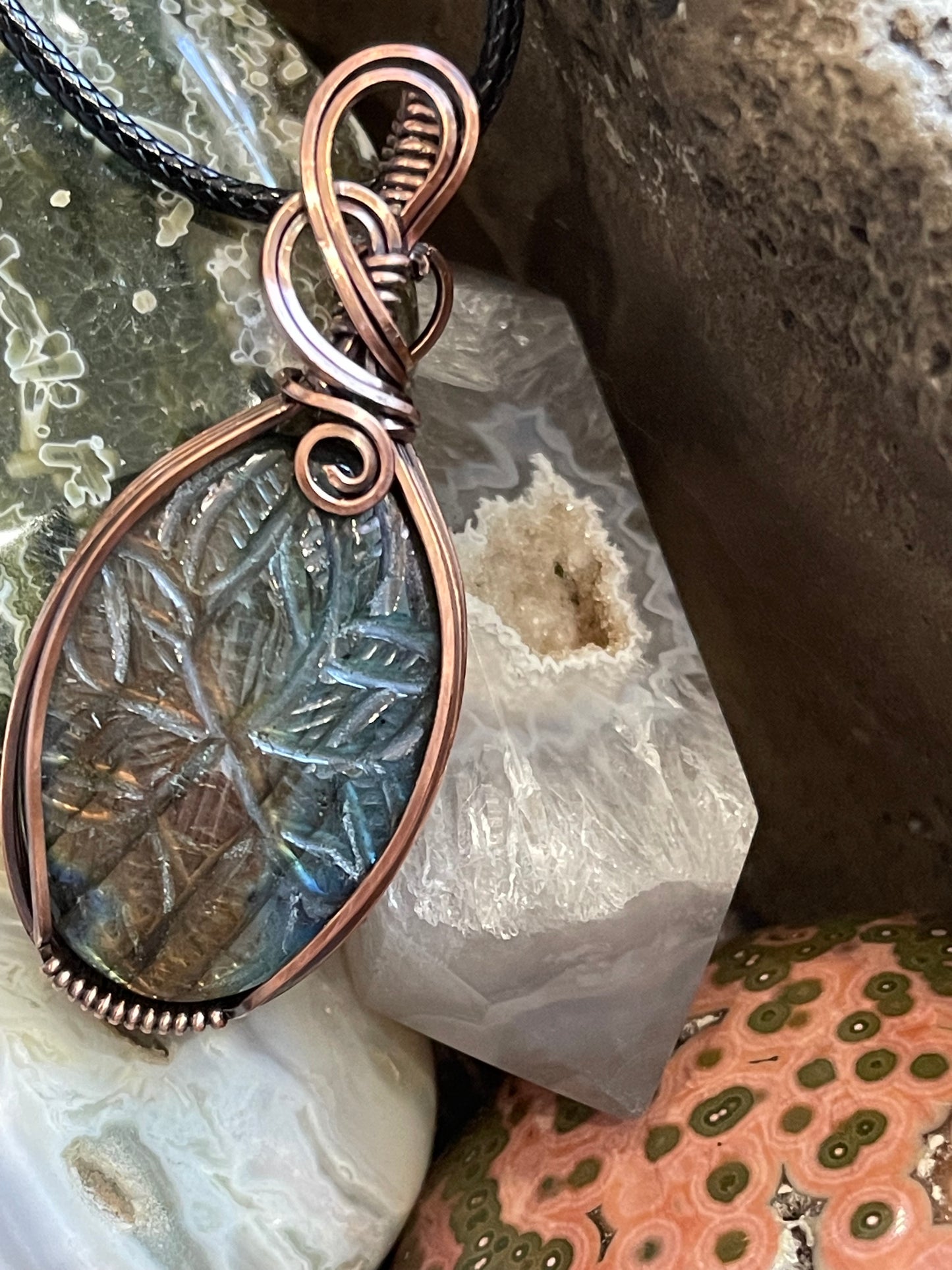 Blue/Orange flash carved Labradorite