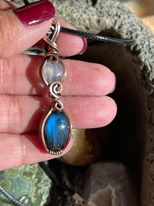 Copper Wrapped Labradorite and Moonstone