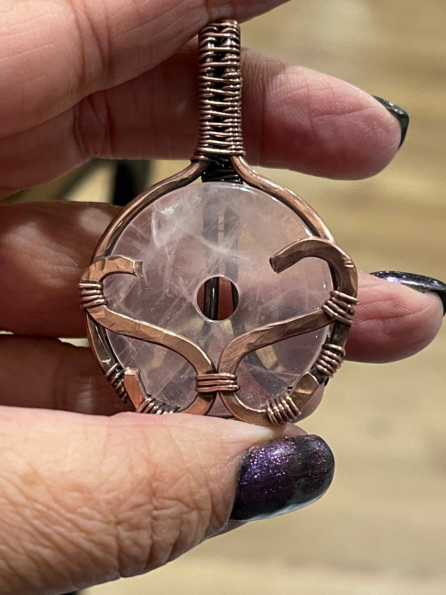 Copper wrapped Rose Quartz