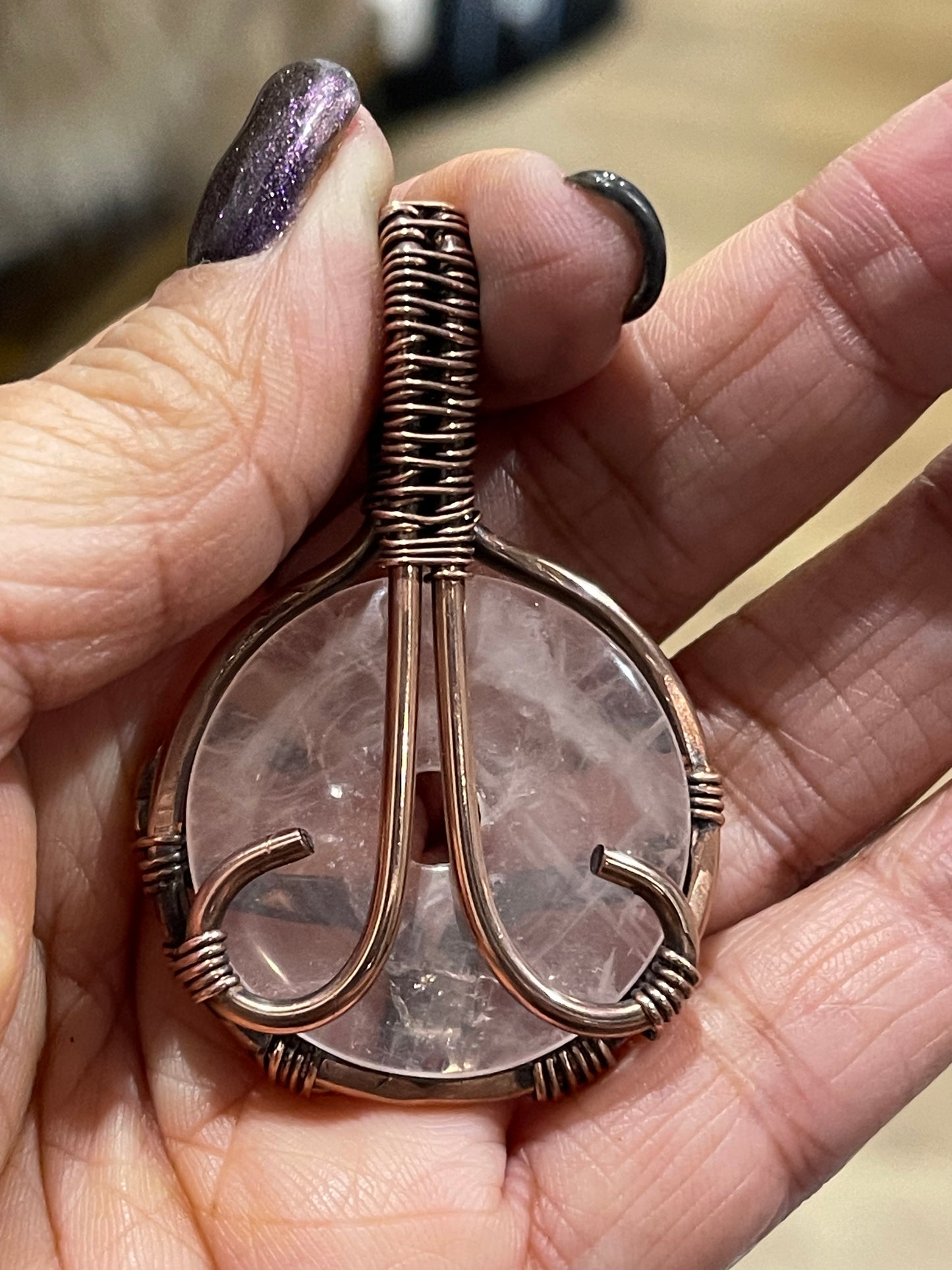 Copper wrapped Rose Quartz