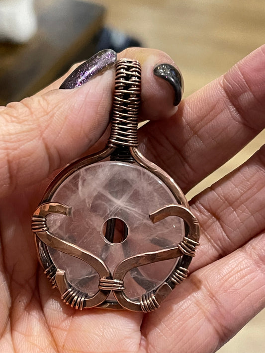 Copper wrapped Rose Quartz