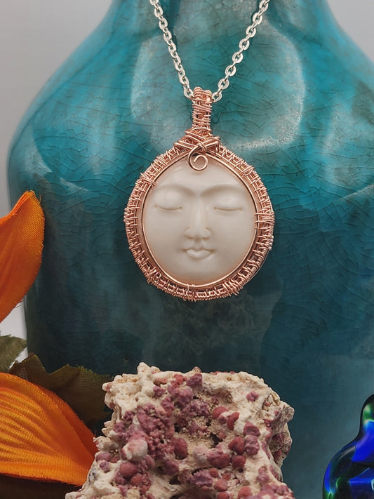 Carved Bone Moon Face Pendant