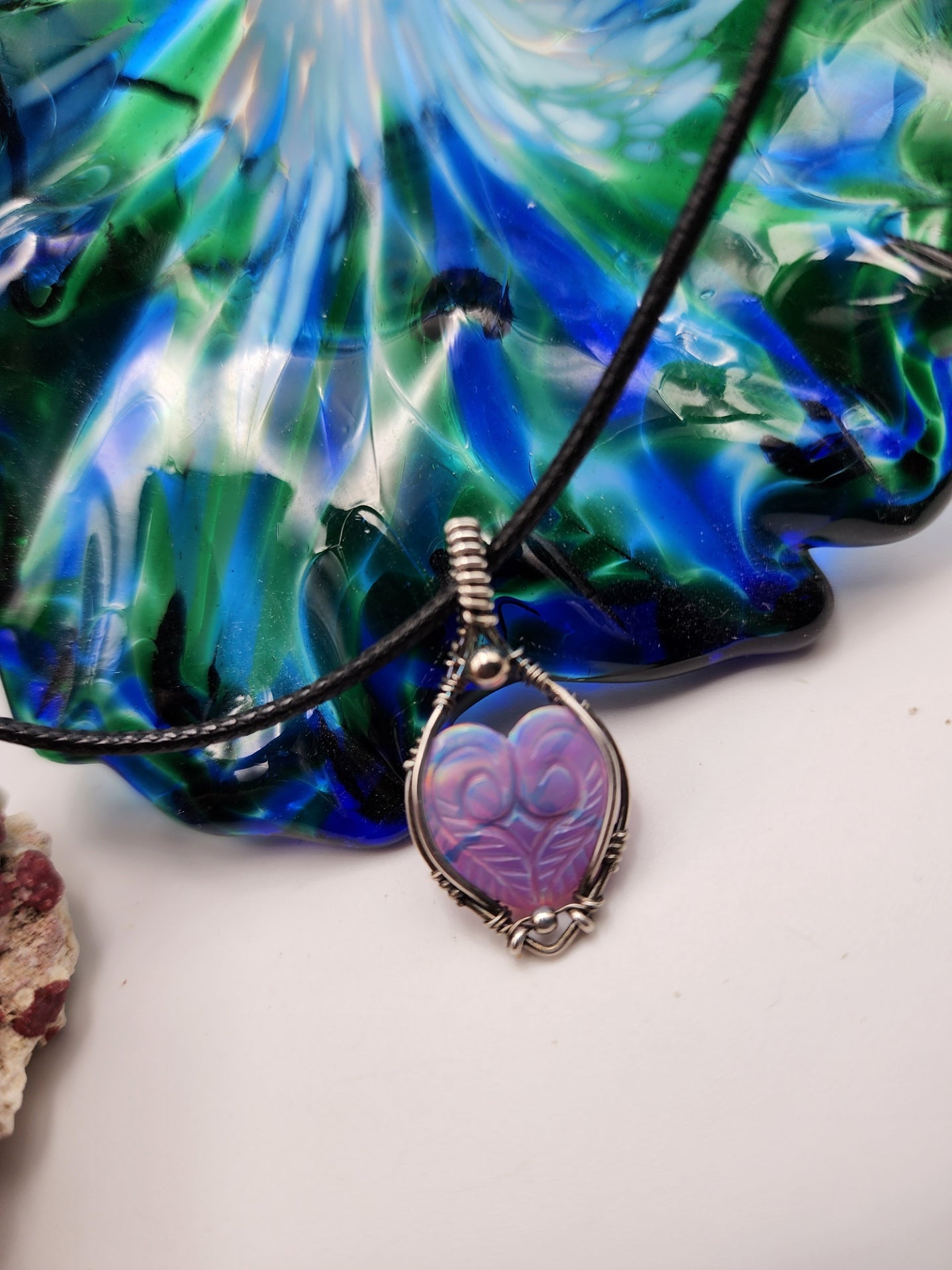 Aura Opal Carved Heart Pendant