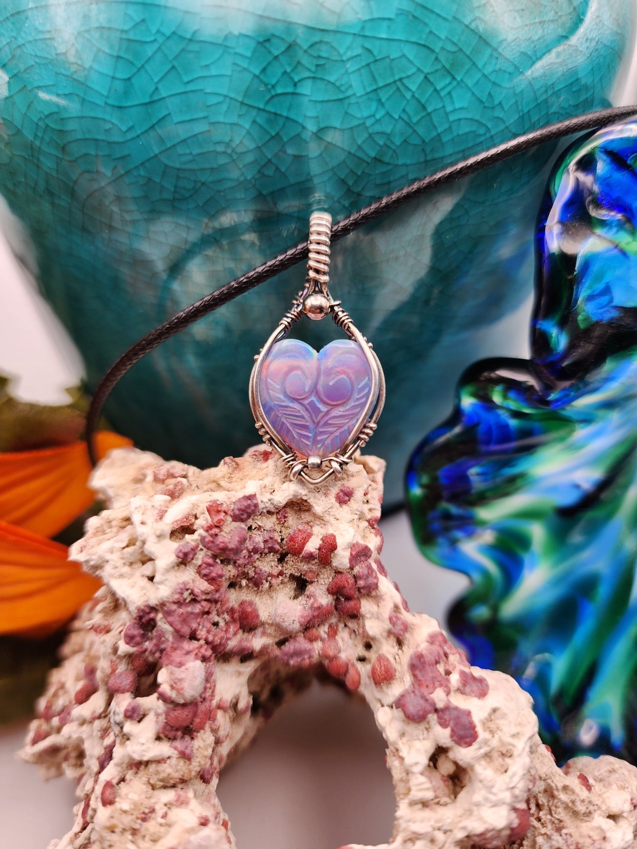 Aura Opal Carved Heart Pendant