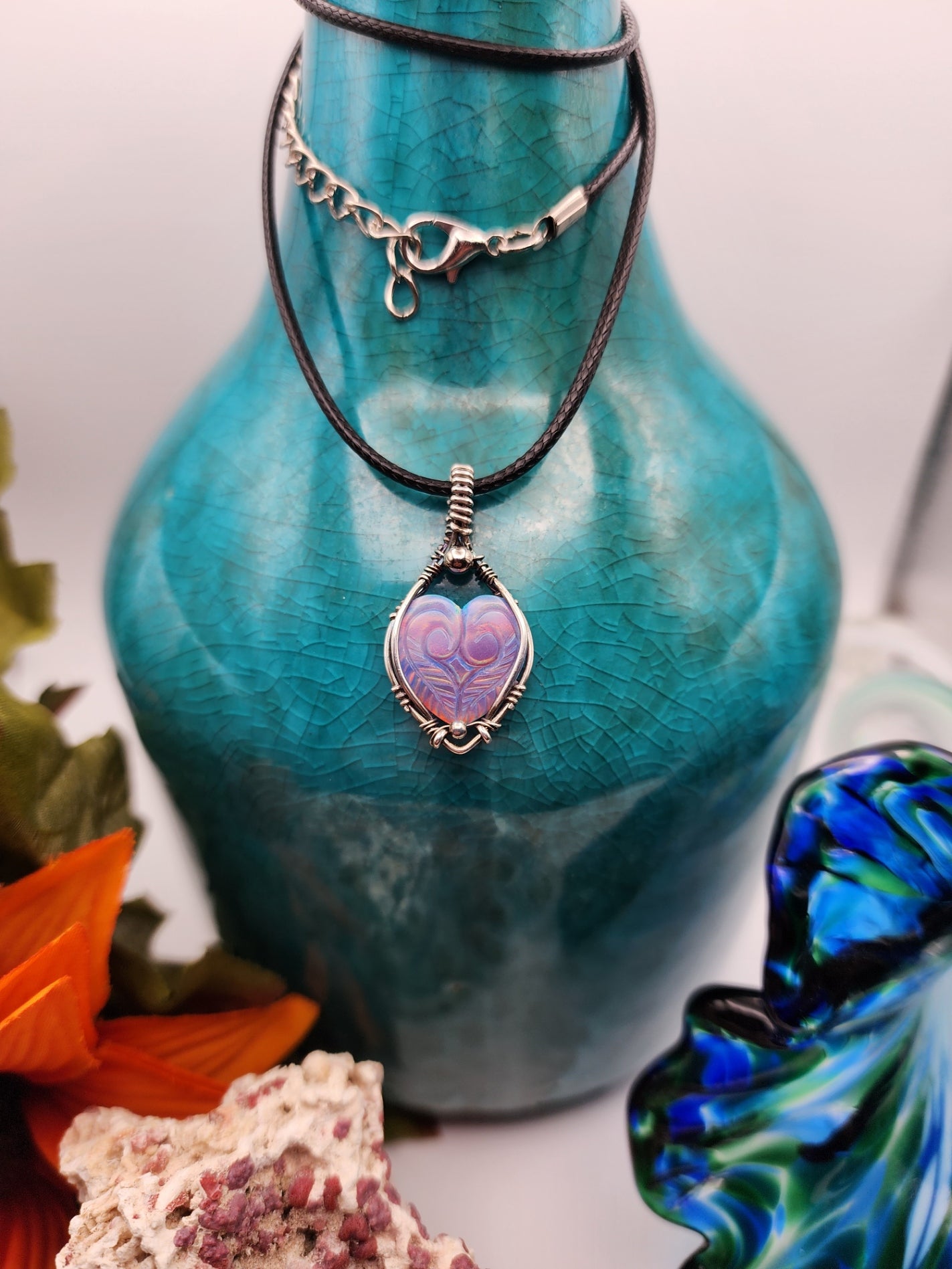 Aura Opal Carved Heart Pendant