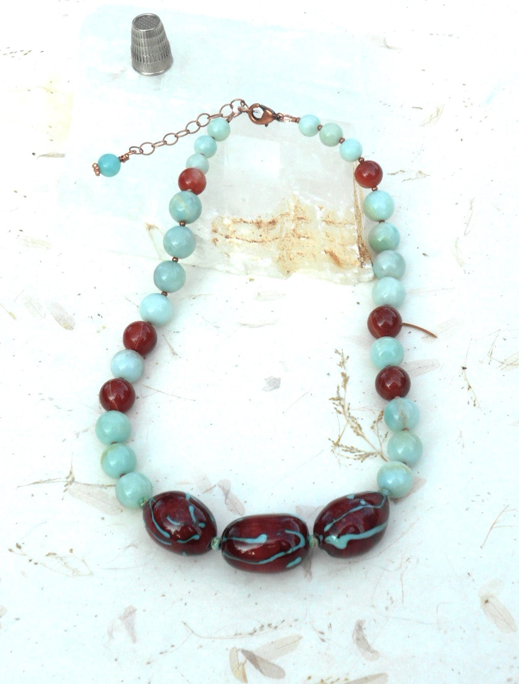 Colorful Statement Piece of Hand-Blown Glass and Gemstone Beads