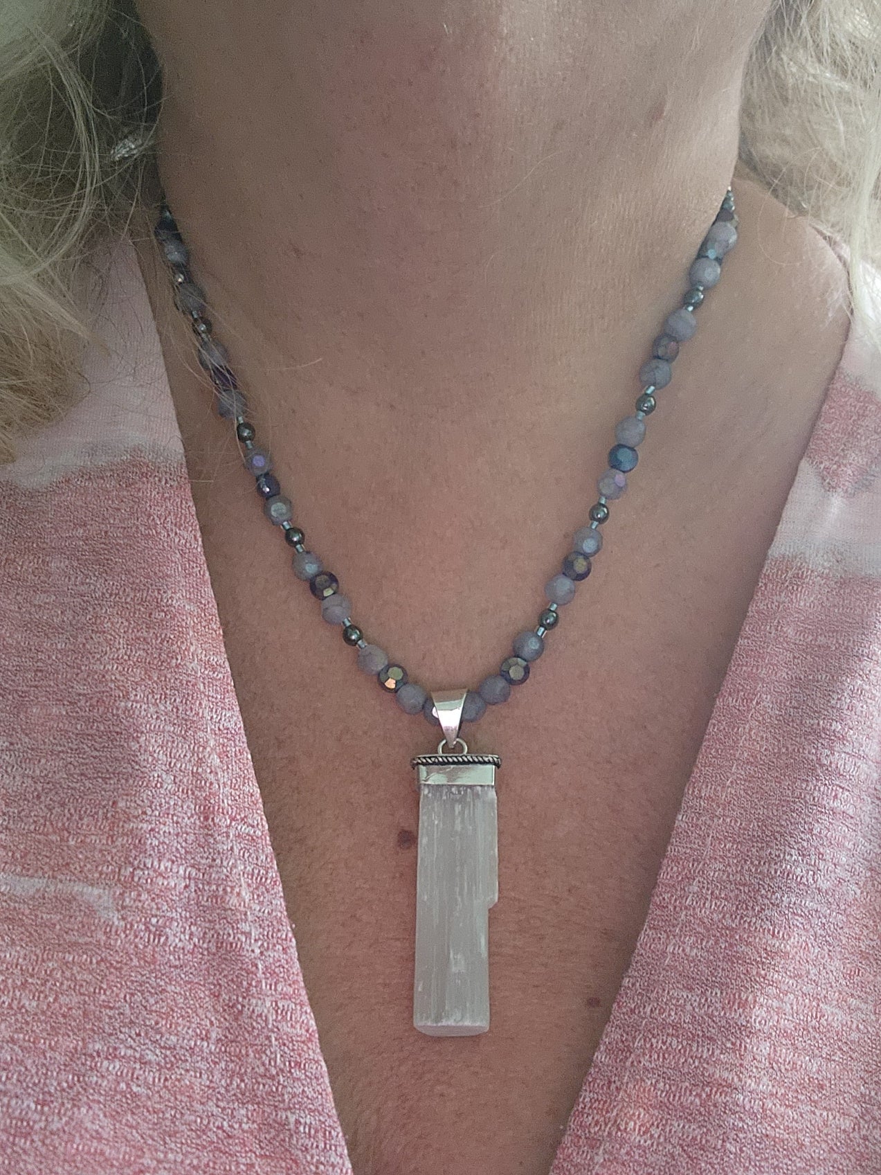 Selenite Crystal Beaded Necklace