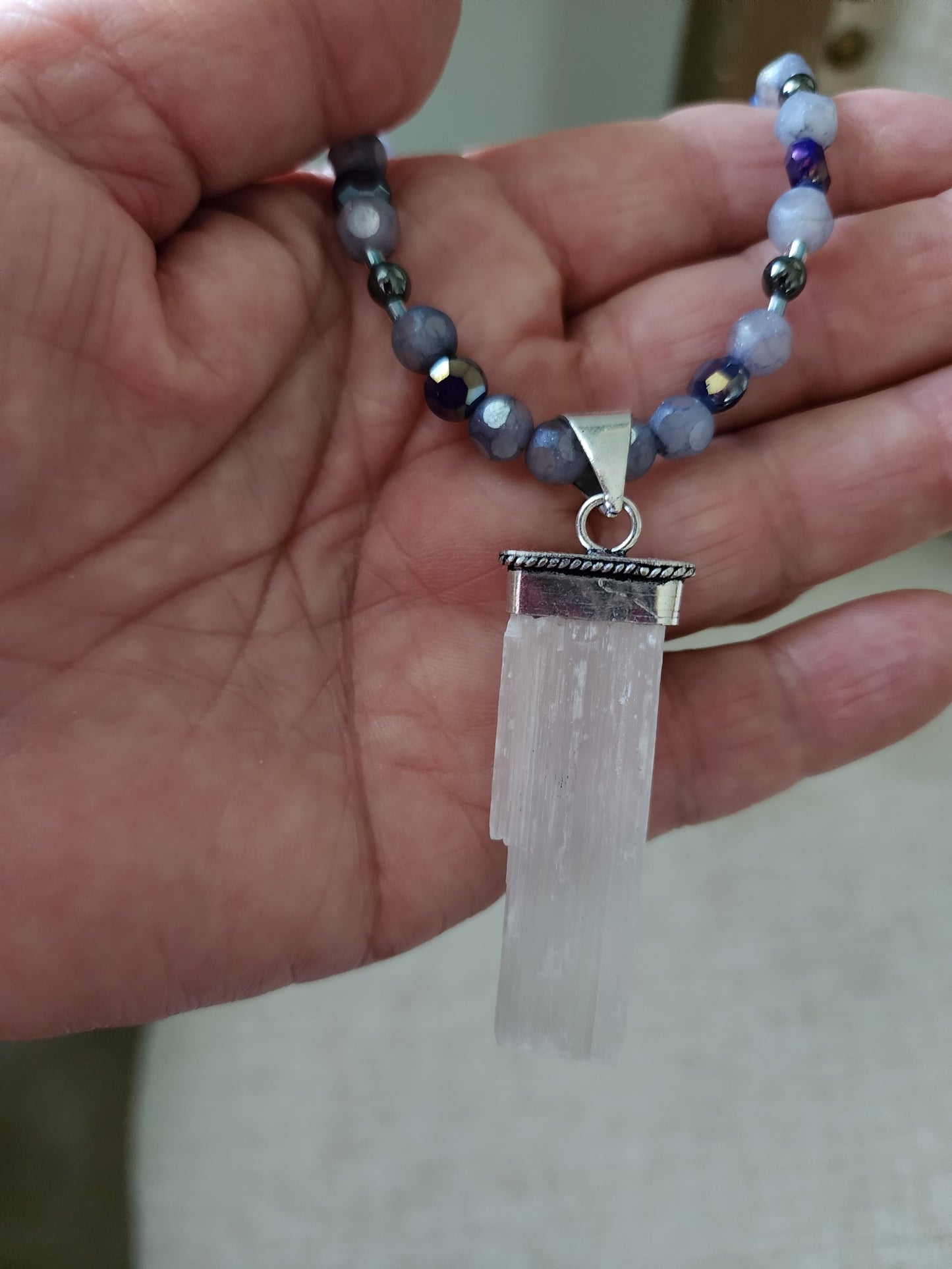 Selenite Crystal Beaded Necklace