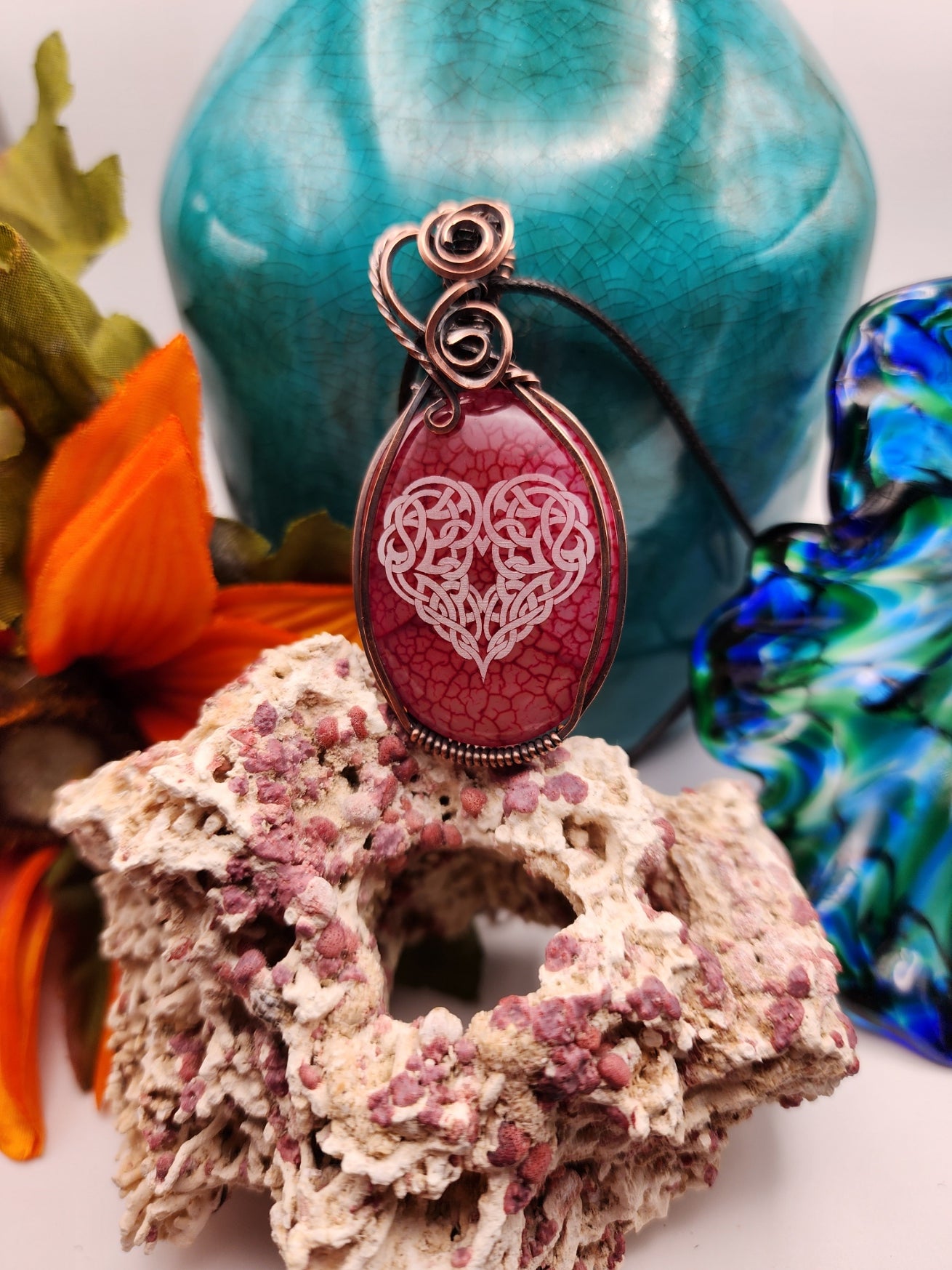 Laser Engraved Dragons Vein Agate Pendant