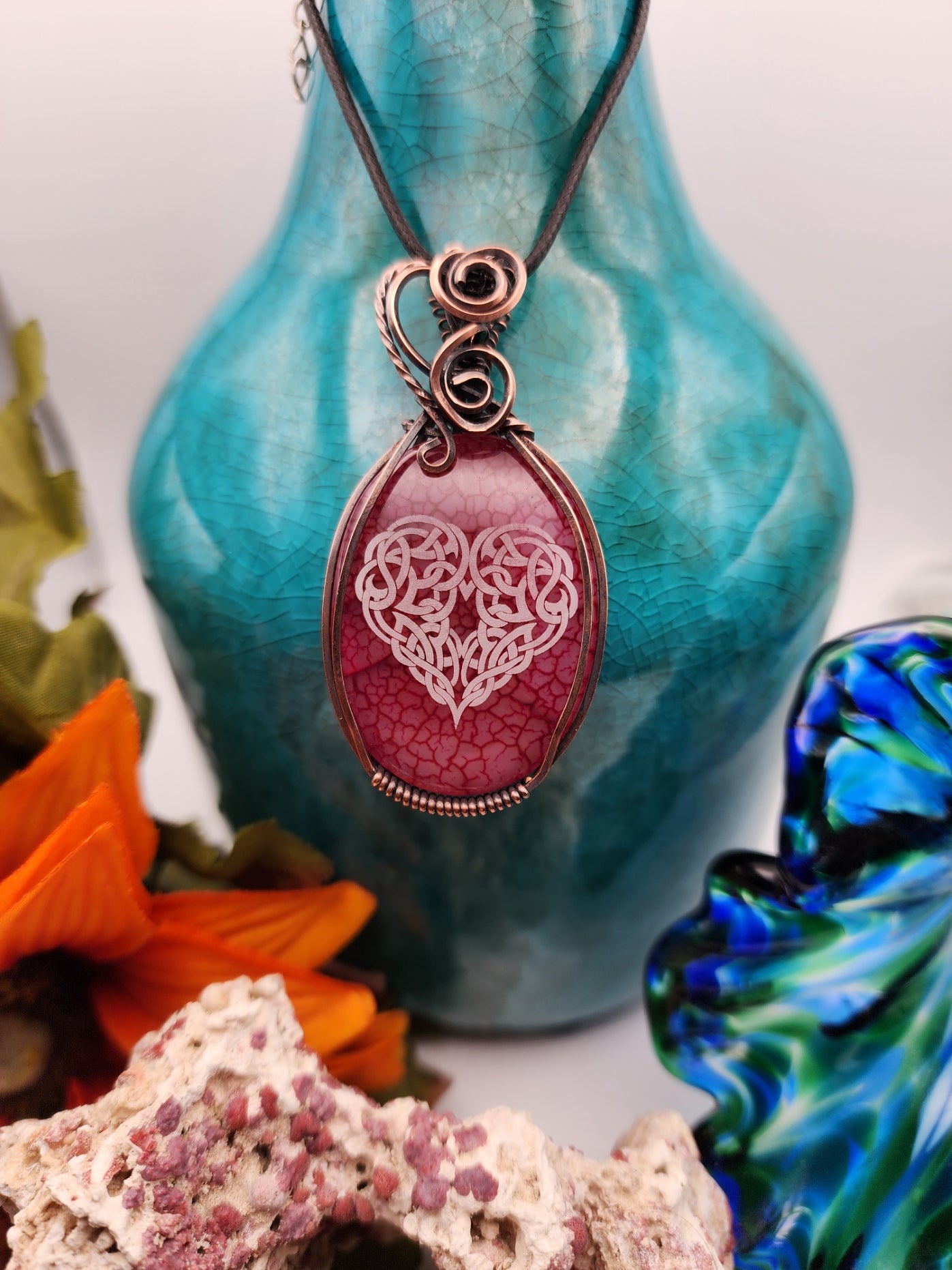 Laser Engraved Dragons Vein Agate Pendant