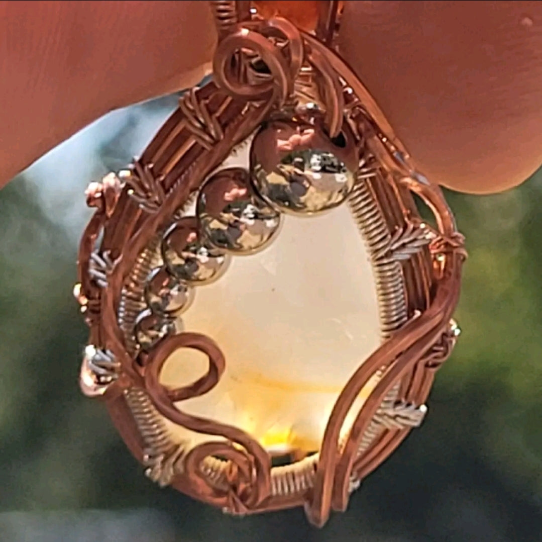 Odin's Weaver - Copper, Silver & Agate Wire Wrap Pendant with Silver Accent Beads