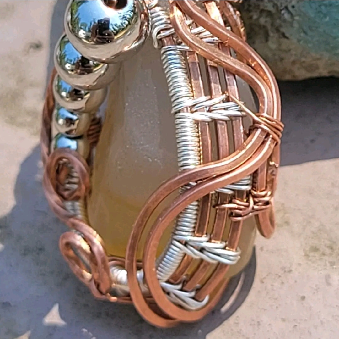 Odin's Weaver - Copper, Silver & Agate Wire Wrap Pendant with Silver Accent Beads