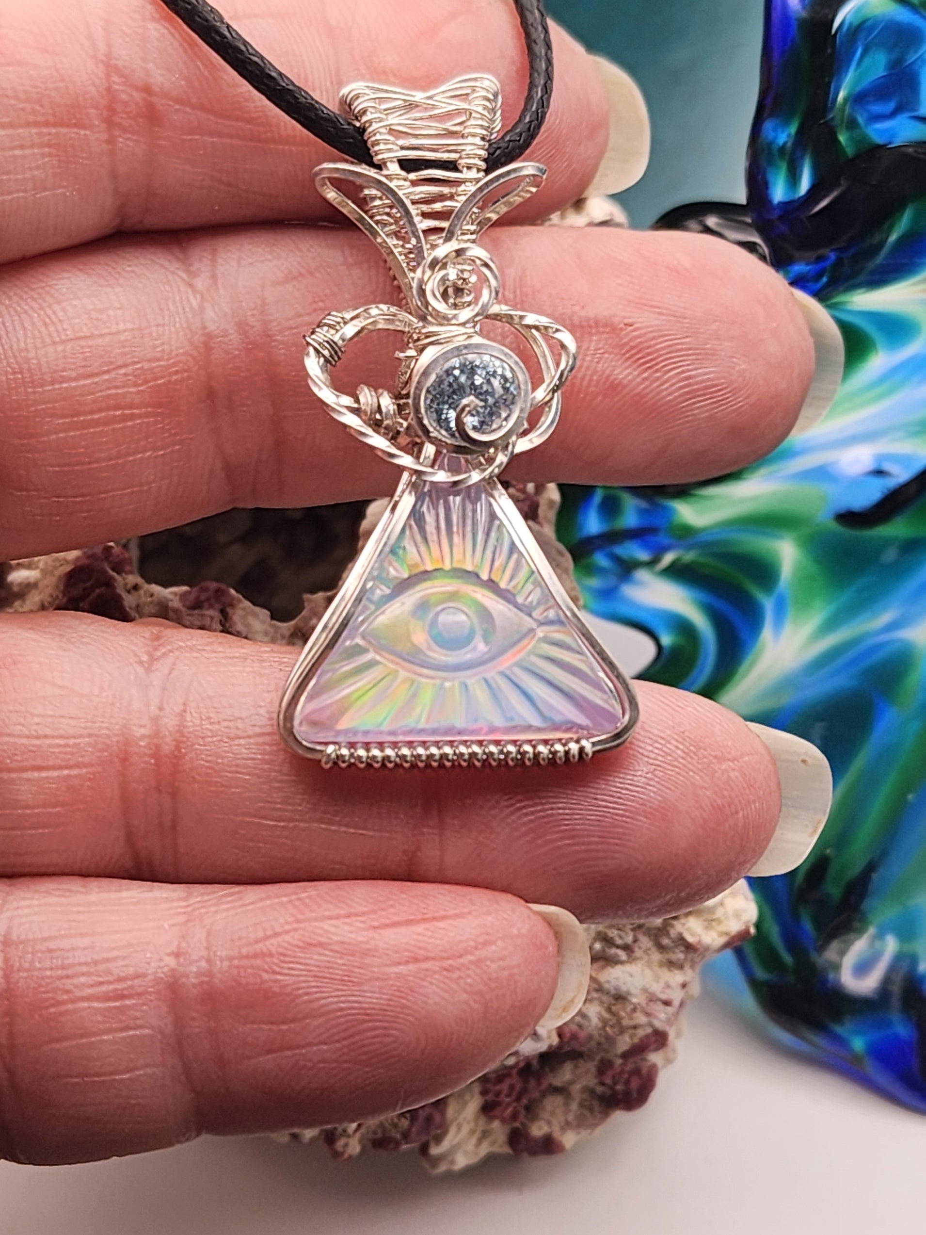 Carved Evil Eye Aura Opal