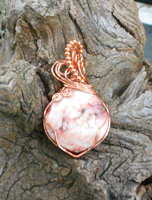 Beaded Pink Porcelain Jasper Pendant