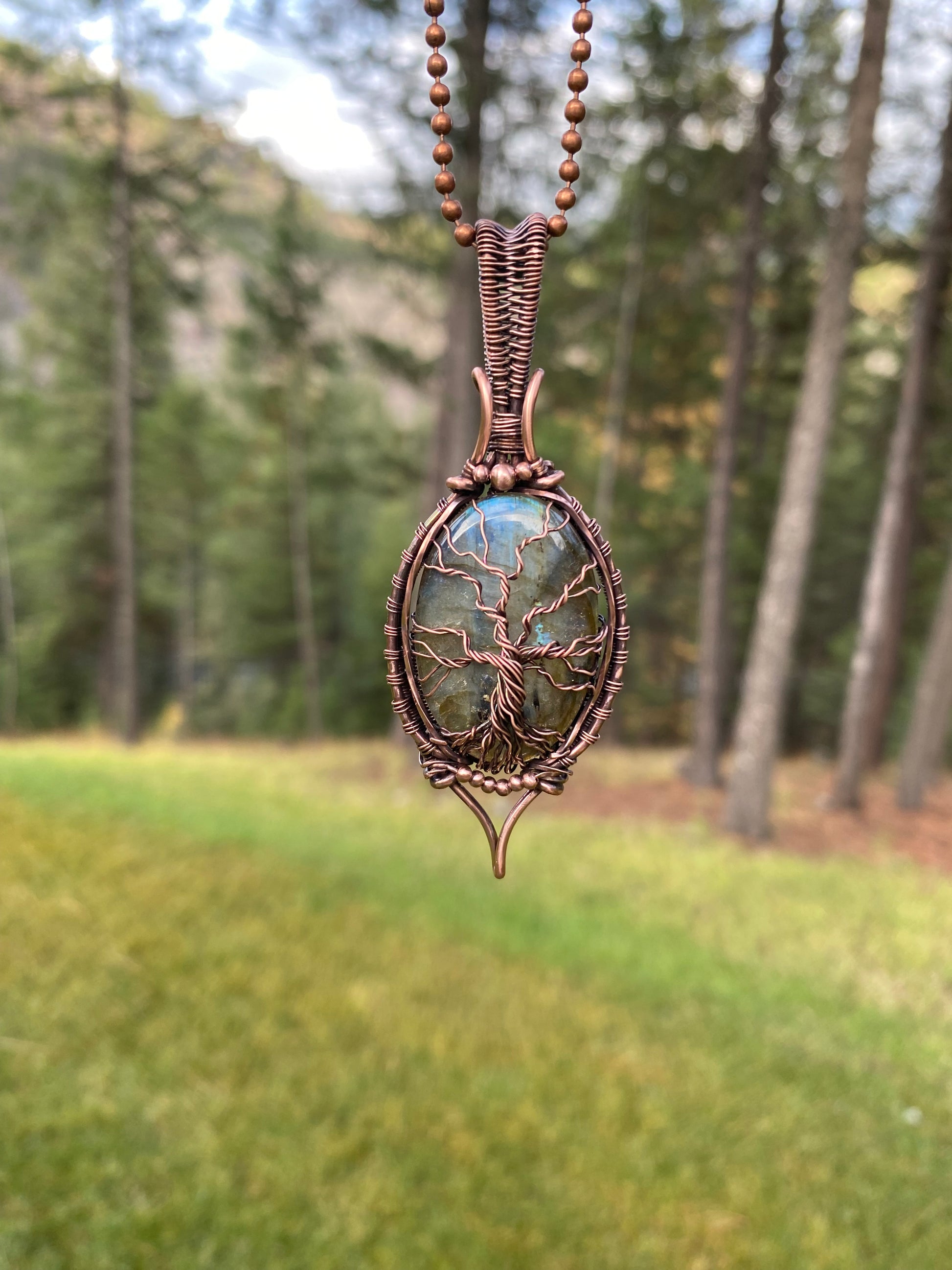 Labradorite Tree of Life Pendant, Tree of Life Labradorite Copper Pendant