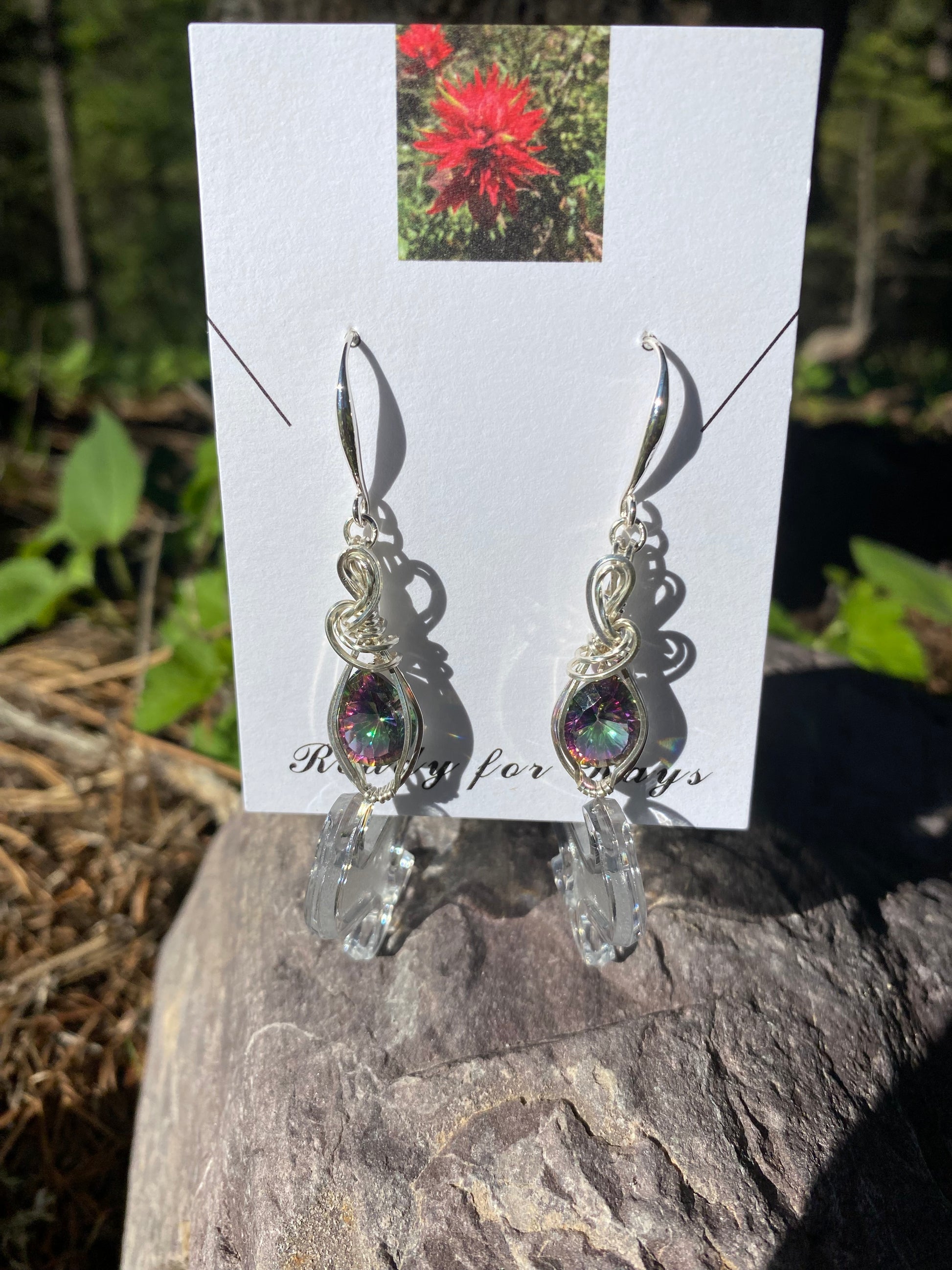 Mystic Topaz Sterling Silver Wire Wrapped Earrings