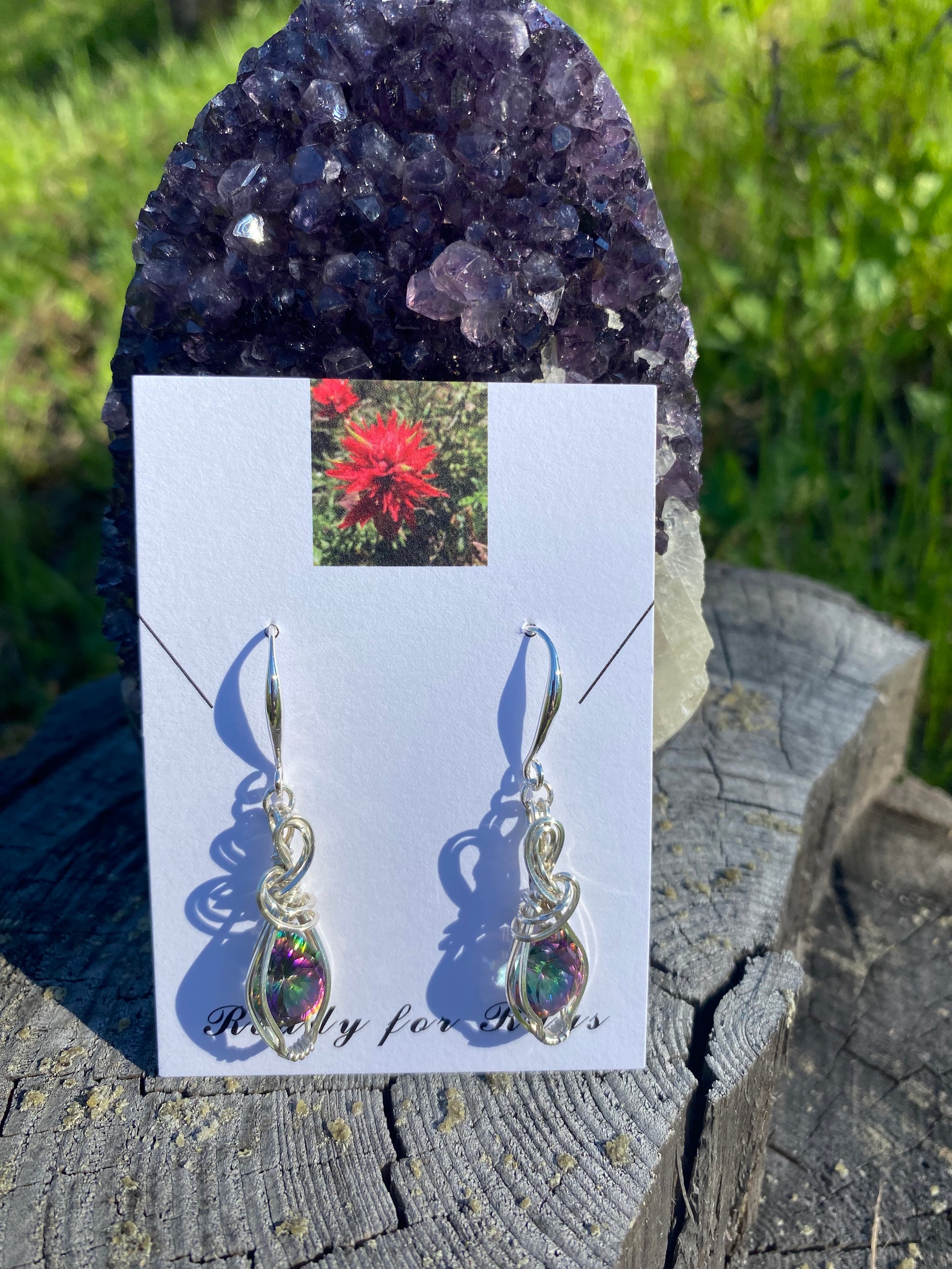 Mystic Topaz Sterling Silver Wire Wrapped Earrings