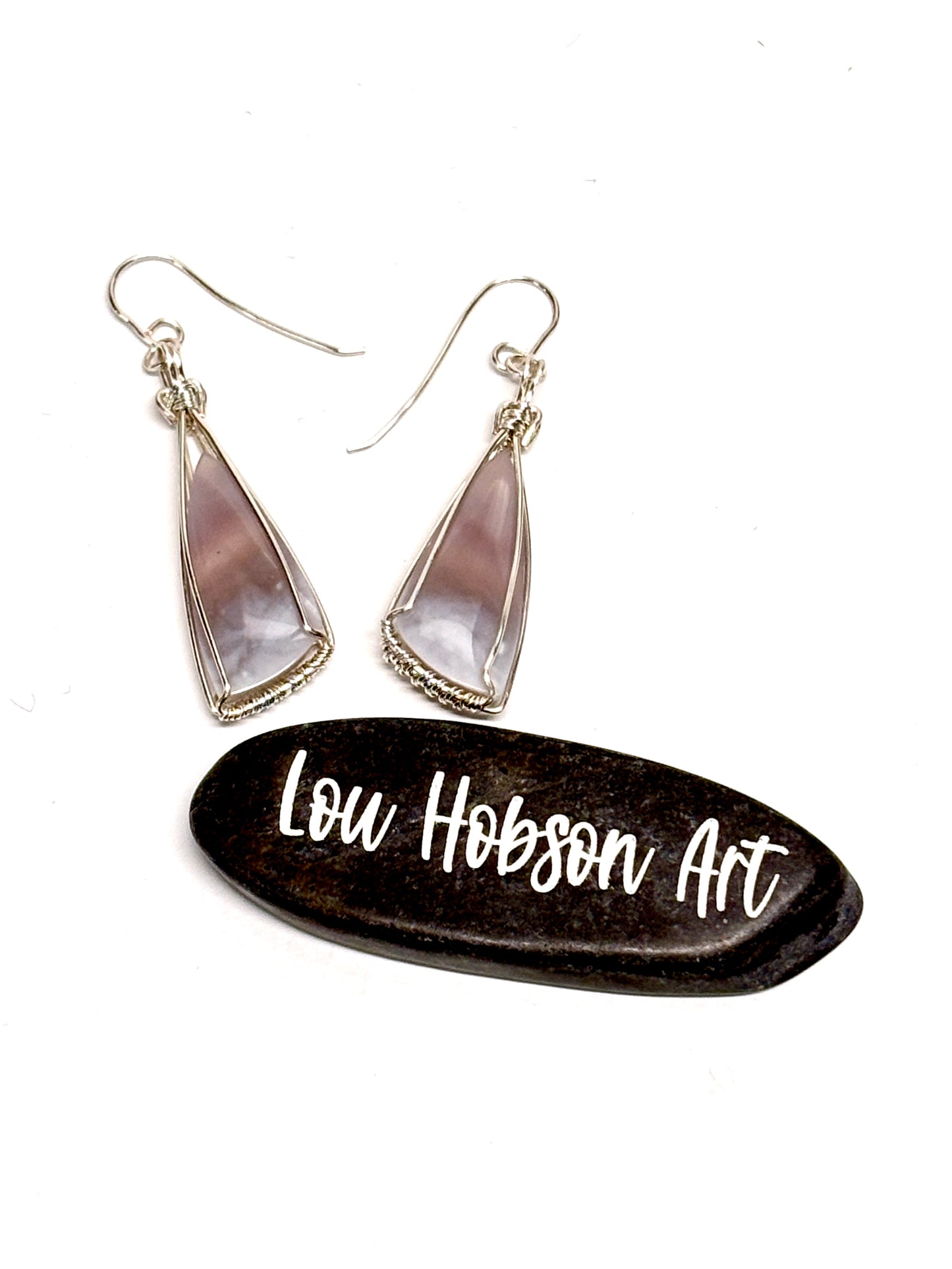 HANDMADE Purple Chalcedony Wire Wrapped Silver Plated Stone Dangle Earrings, Artisan Jewelry Gift for Her
