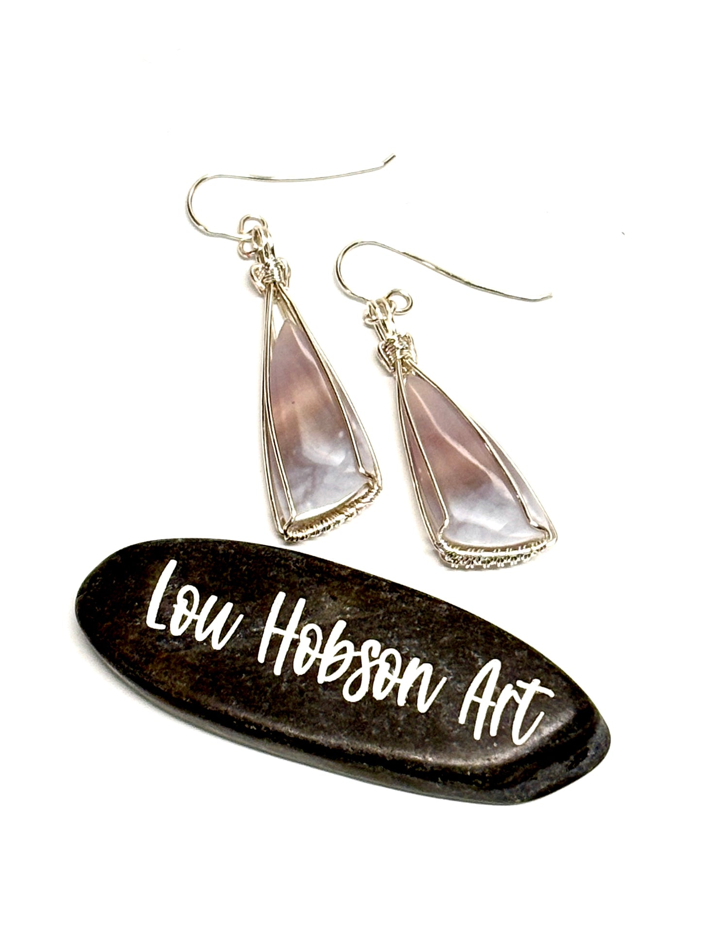 HANDMADE Purple Chalcedony Wire Wrapped Silver Plated Stone Dangle Earrings, Artisan Jewelry Gift for Her