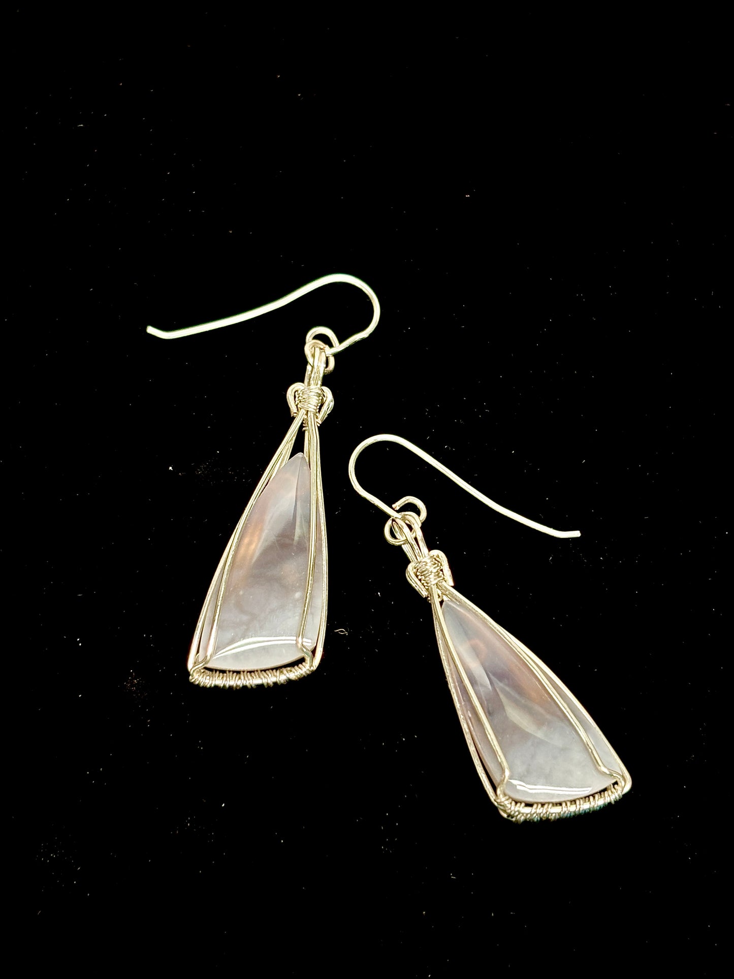 HANDMADE Purple Chalcedony Wire Wrapped Silver Plated Stone Dangle Earrings, Artisan Jewelry Gift for Her
