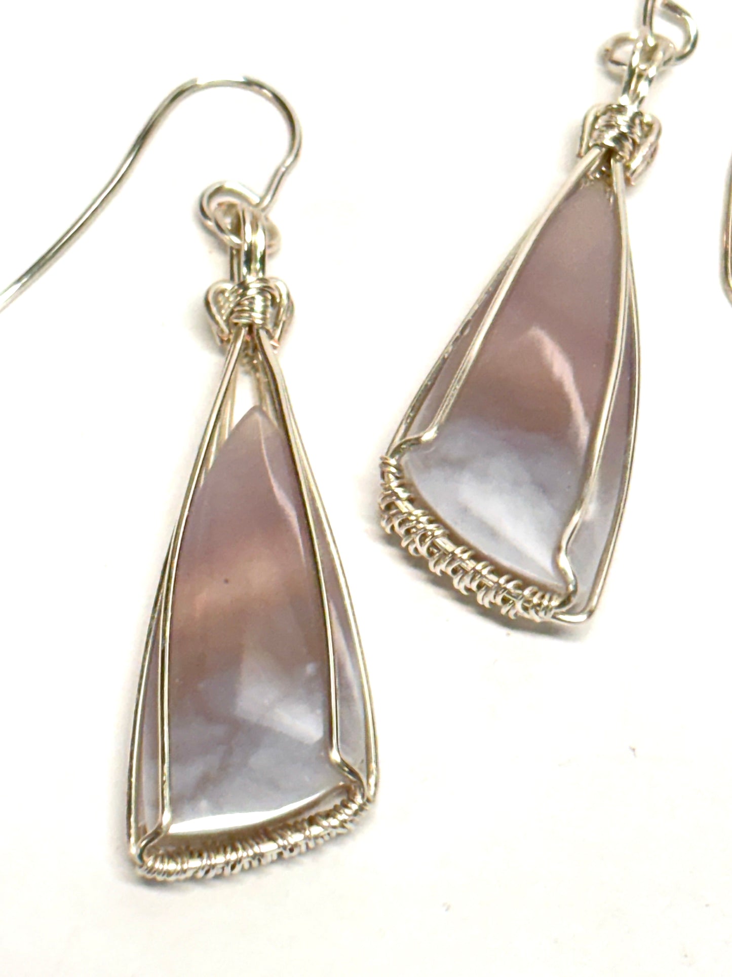 HANDMADE Purple Chalcedony Wire Wrapped Silver Plated Stone Dangle Earrings, Artisan Jewelry Gift for Her