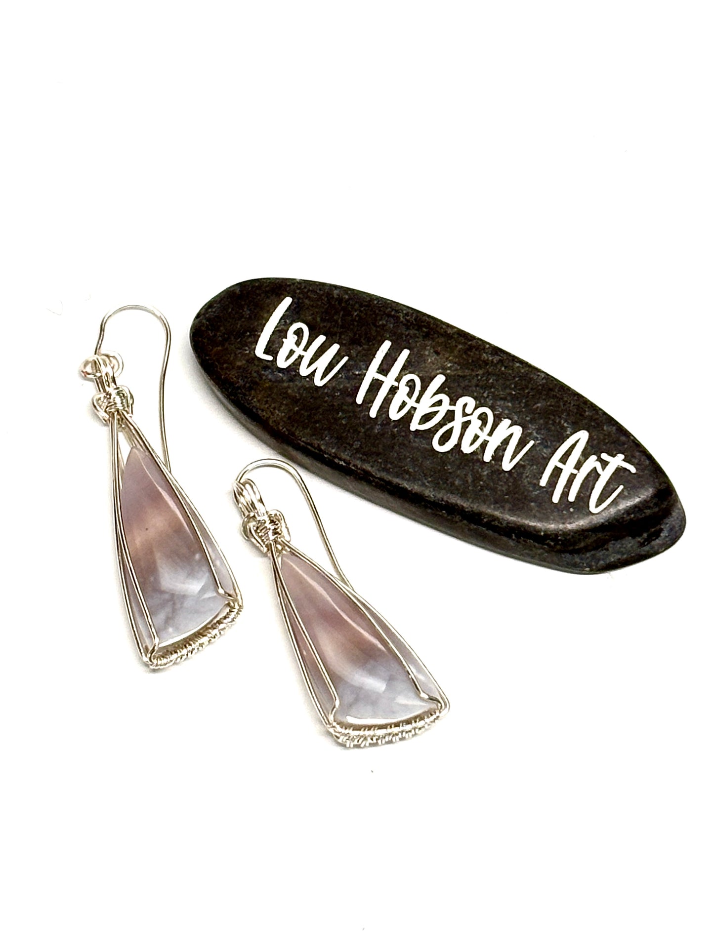 HANDMADE Purple Chalcedony Wire Wrapped Silver Plated Stone Dangle Earrings, Artisan Jewelry Gift for Her
