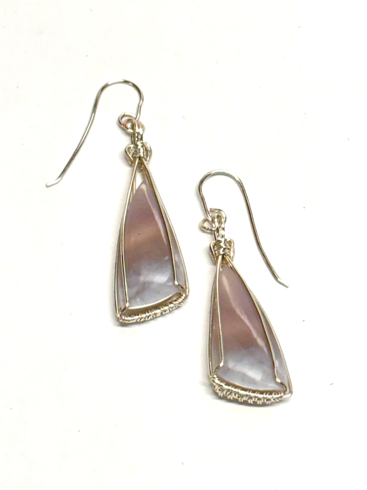 HANDMADE Purple Chalcedony Wire Wrapped Silver Plated Stone Dangle Earrings, Artisan Jewelry Gift for Her