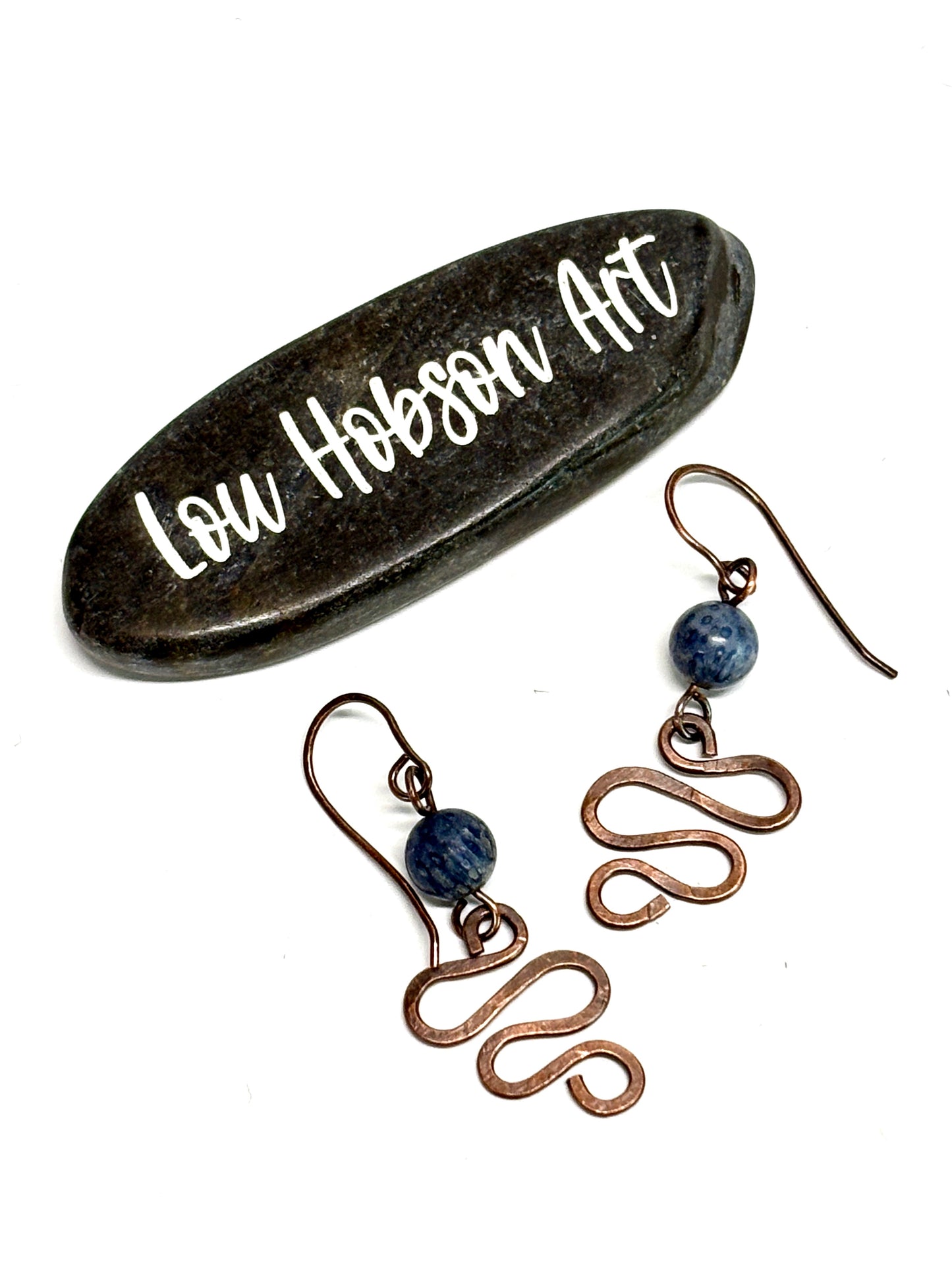 HANDMADE Sodalite Wire Wrapped Hammered Freeform Dangle Earrings, Artisan Jewelry Gift for Her Woman