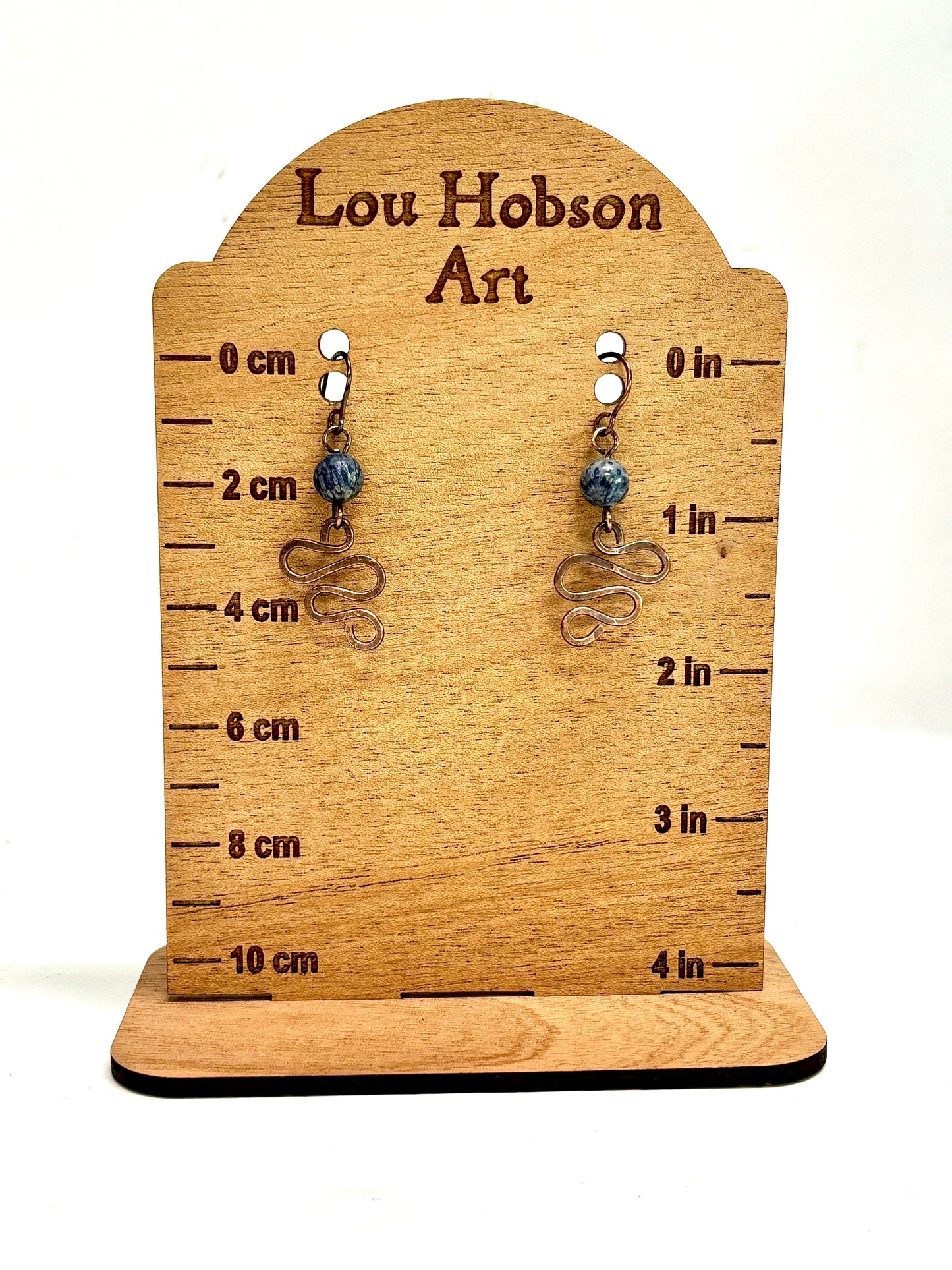 HANDMADE Sodalite Wire Wrapped Hammered Freeform Dangle Earrings, Artisan Jewelry Gift for Her Woman