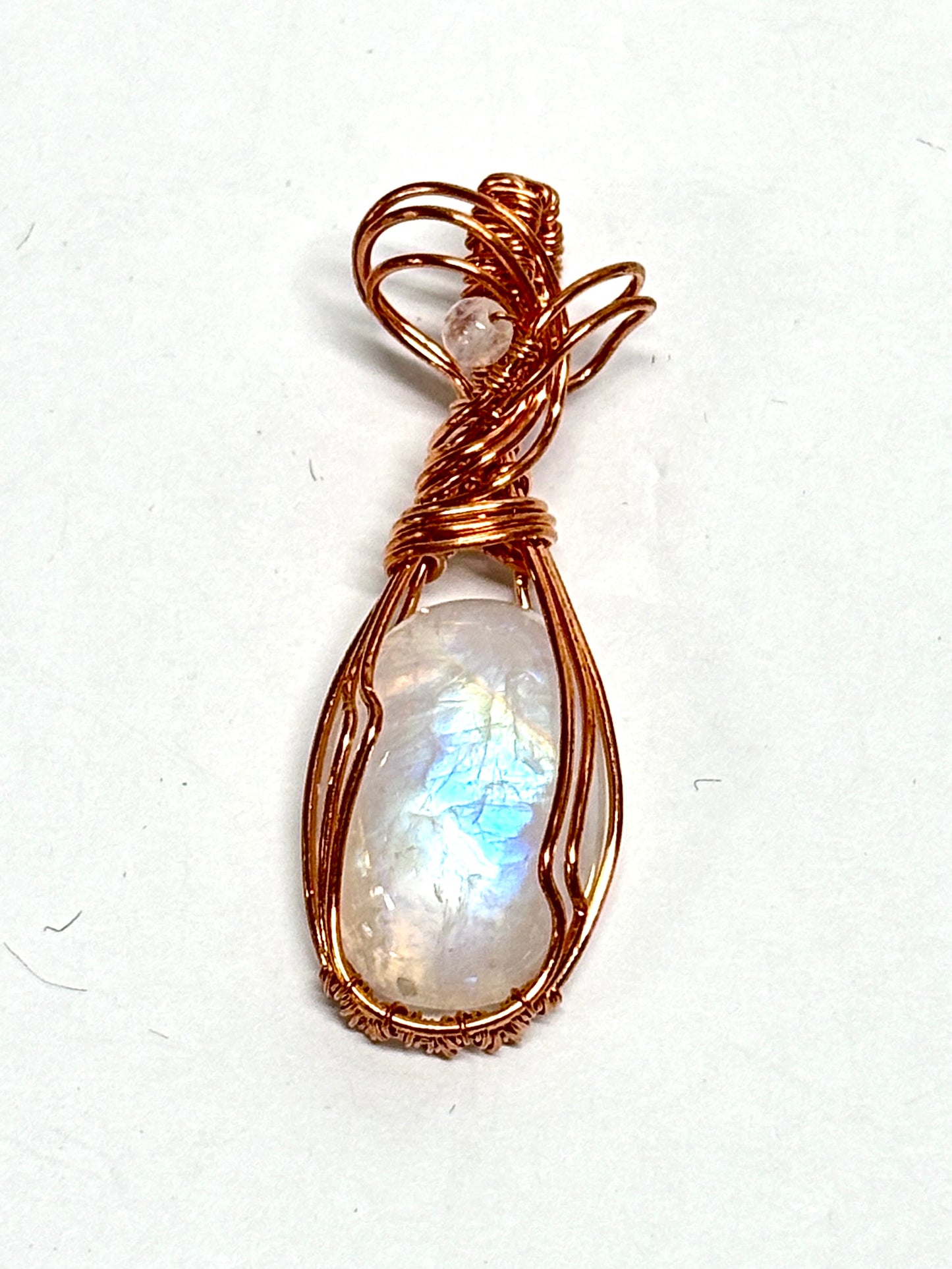 HANDMADE Moonstone Wire Wrapped Copper Feminine Pendant, Artisan Jewelry Gift for Her