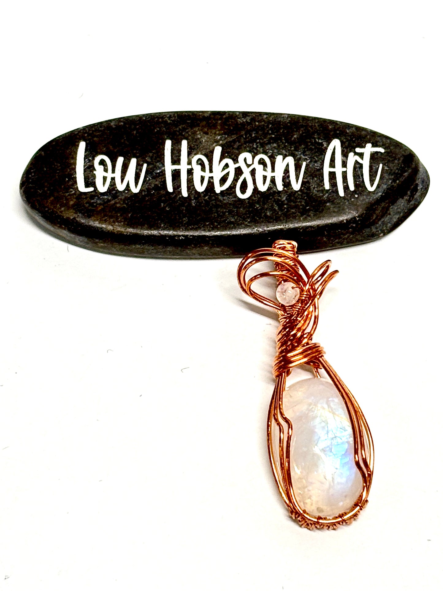 HANDMADE Moonstone Wire Wrapped Copper Feminine Pendant, Artisan Jewelry Gift for Her