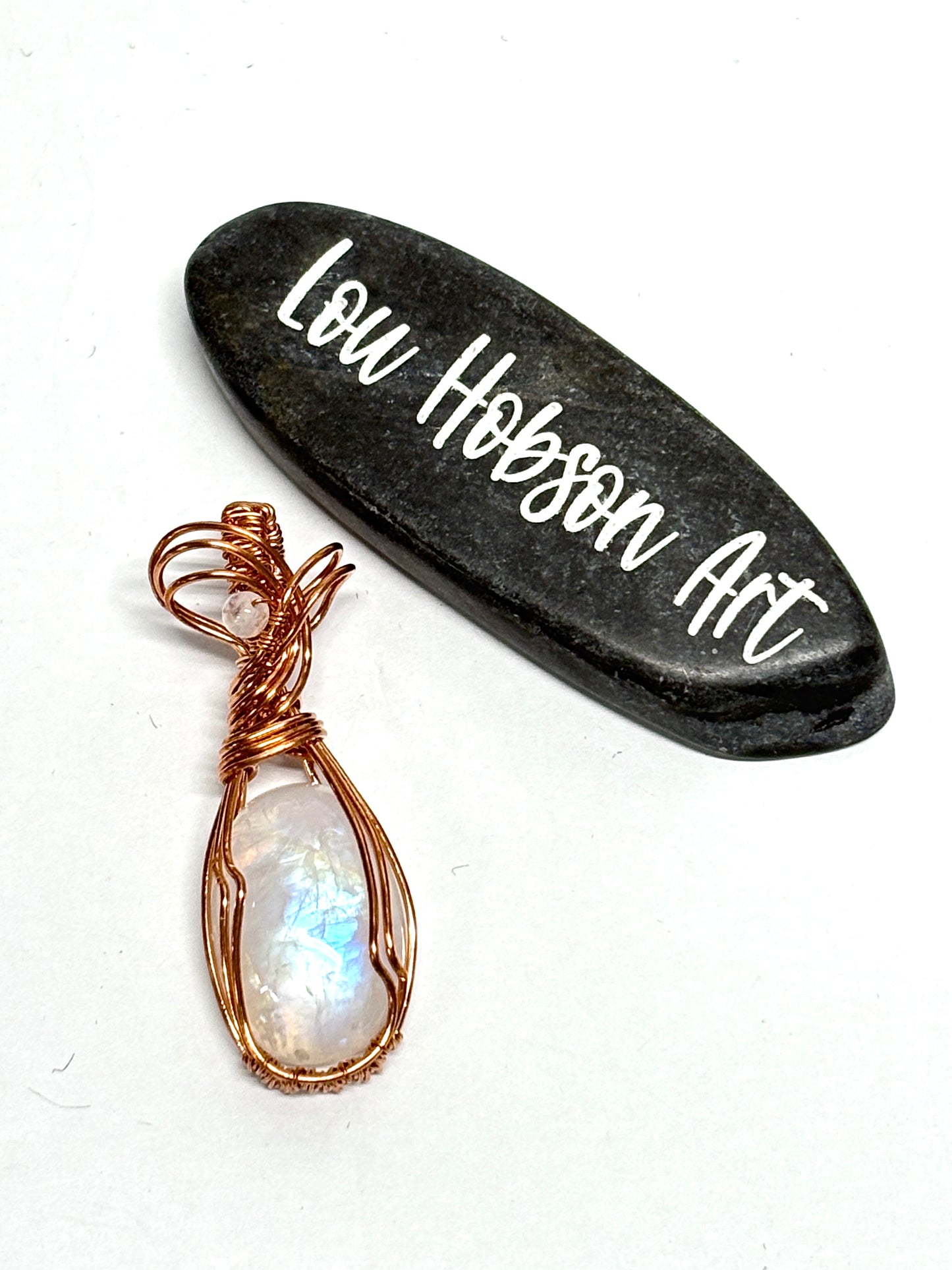 HANDMADE Moonstone Wire Wrapped Copper Feminine Pendant, Artisan Jewelry Gift for Her