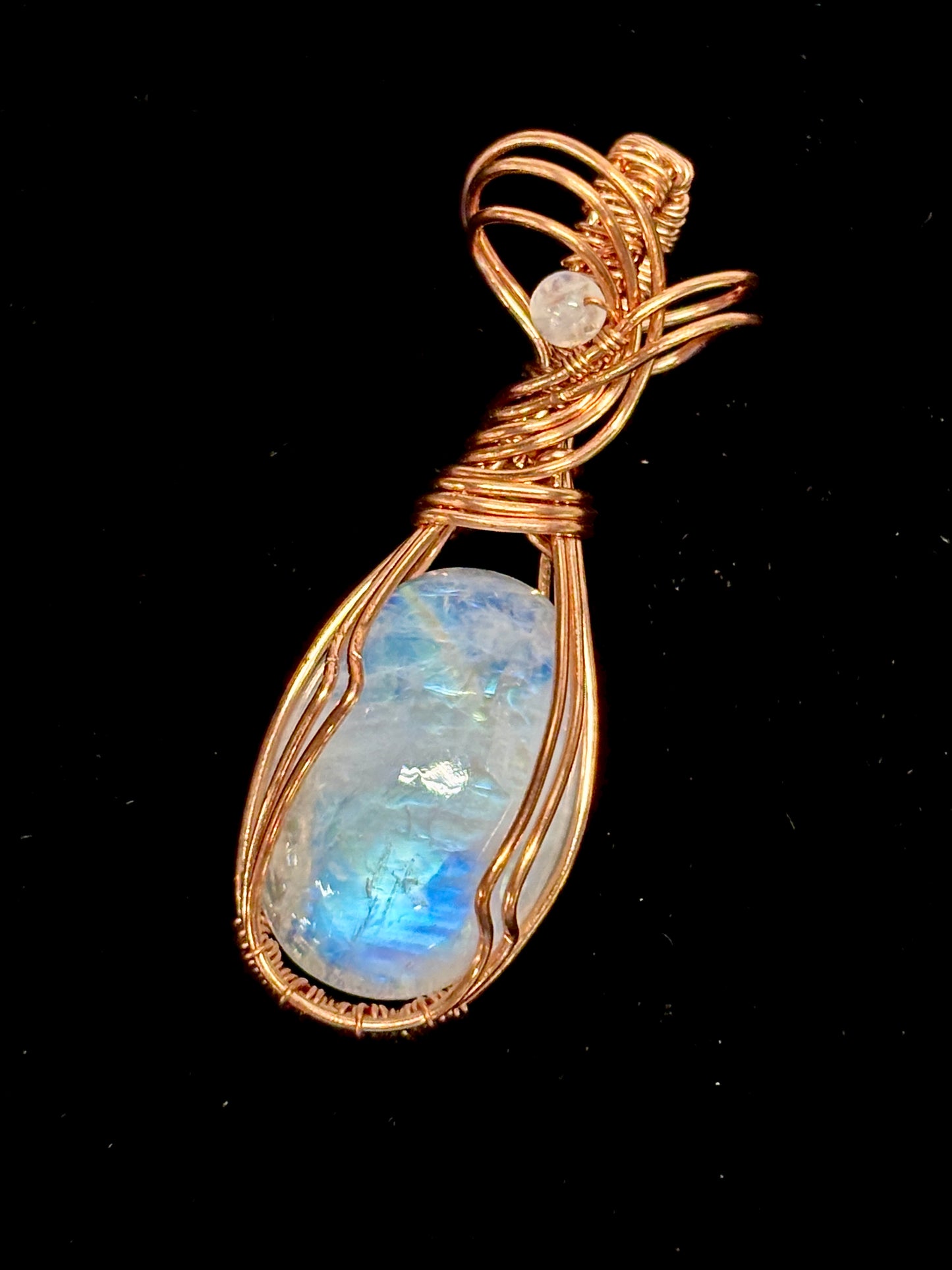 HANDMADE Moonstone Wire Wrapped Copper Feminine Pendant, Artisan Jewelry Gift for Her