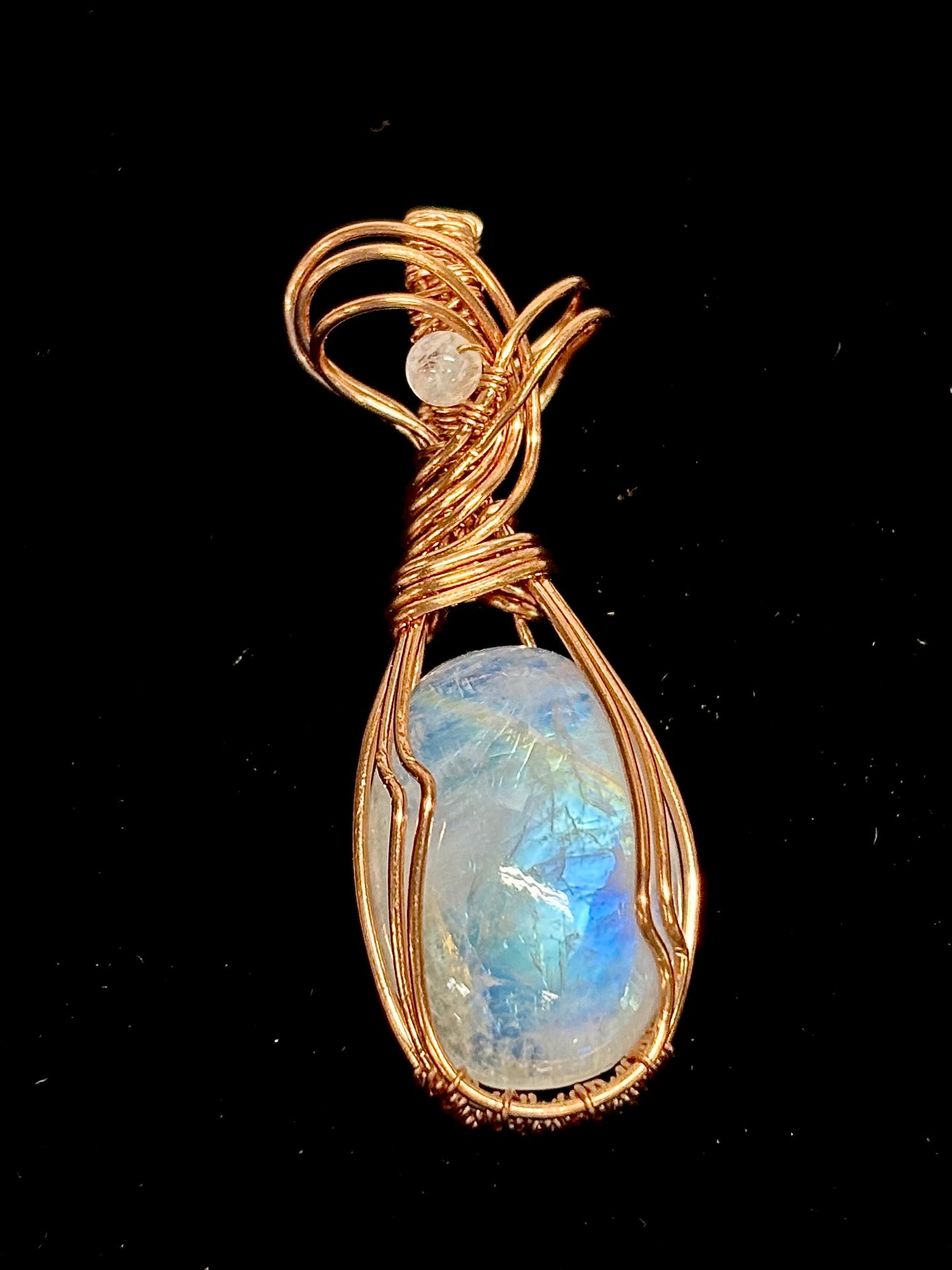 HANDMADE Moonstone Wire Wrapped Copper Feminine Pendant, Artisan Jewelry Gift for Her