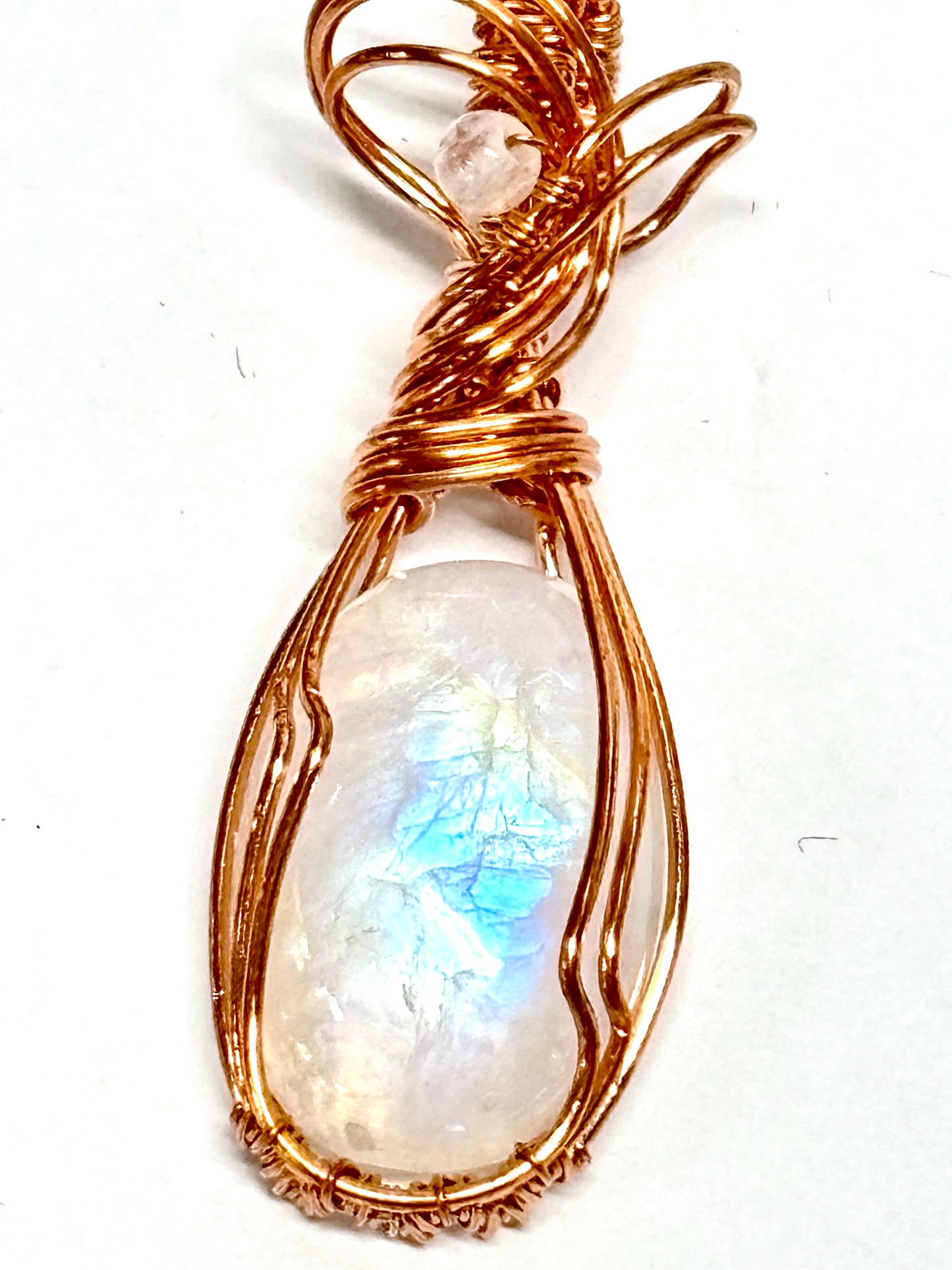 HANDMADE Moonstone Wire Wrapped Copper Feminine Pendant, Artisan Jewelry Gift for Her