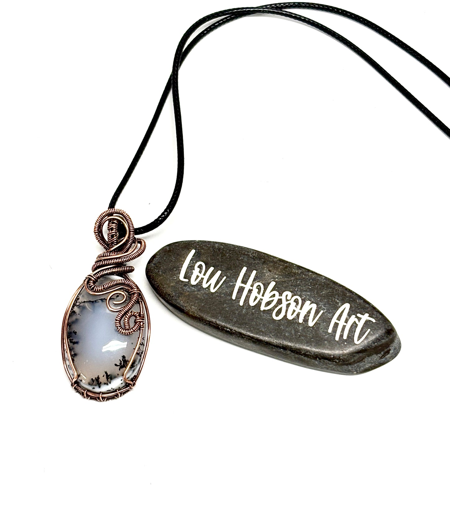 HANDMADE Dendritic Agate Wire Wrapped Copper Pendant Necklace, Artisan Jewelry gift for Her