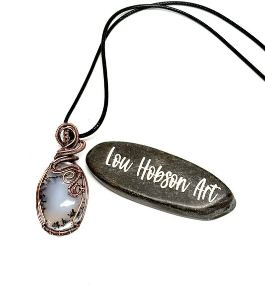 HANDMADE Dendritic Agate Wire Wrapped Copper Pendant Necklace, Artisan Jewelry gift for Her