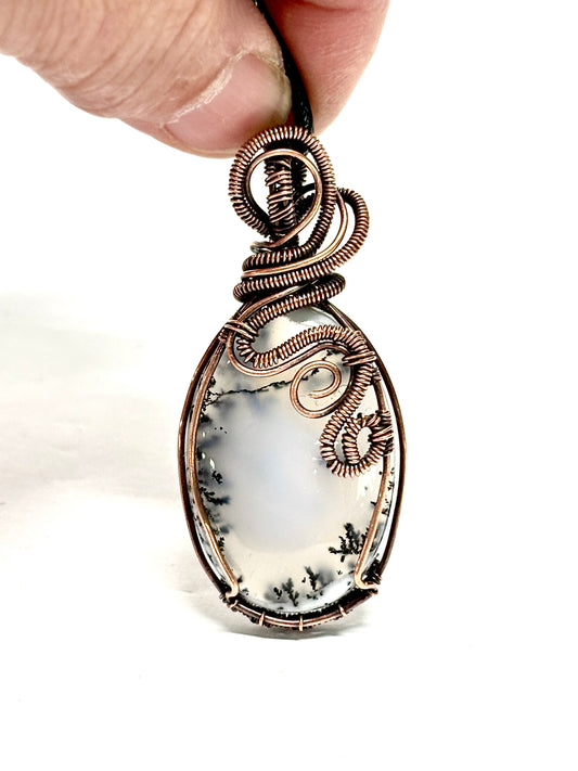 HANDMADE Dendritic Agate Wire Wrapped Copper Pendant Necklace, Artisan Jewelry gift for Her