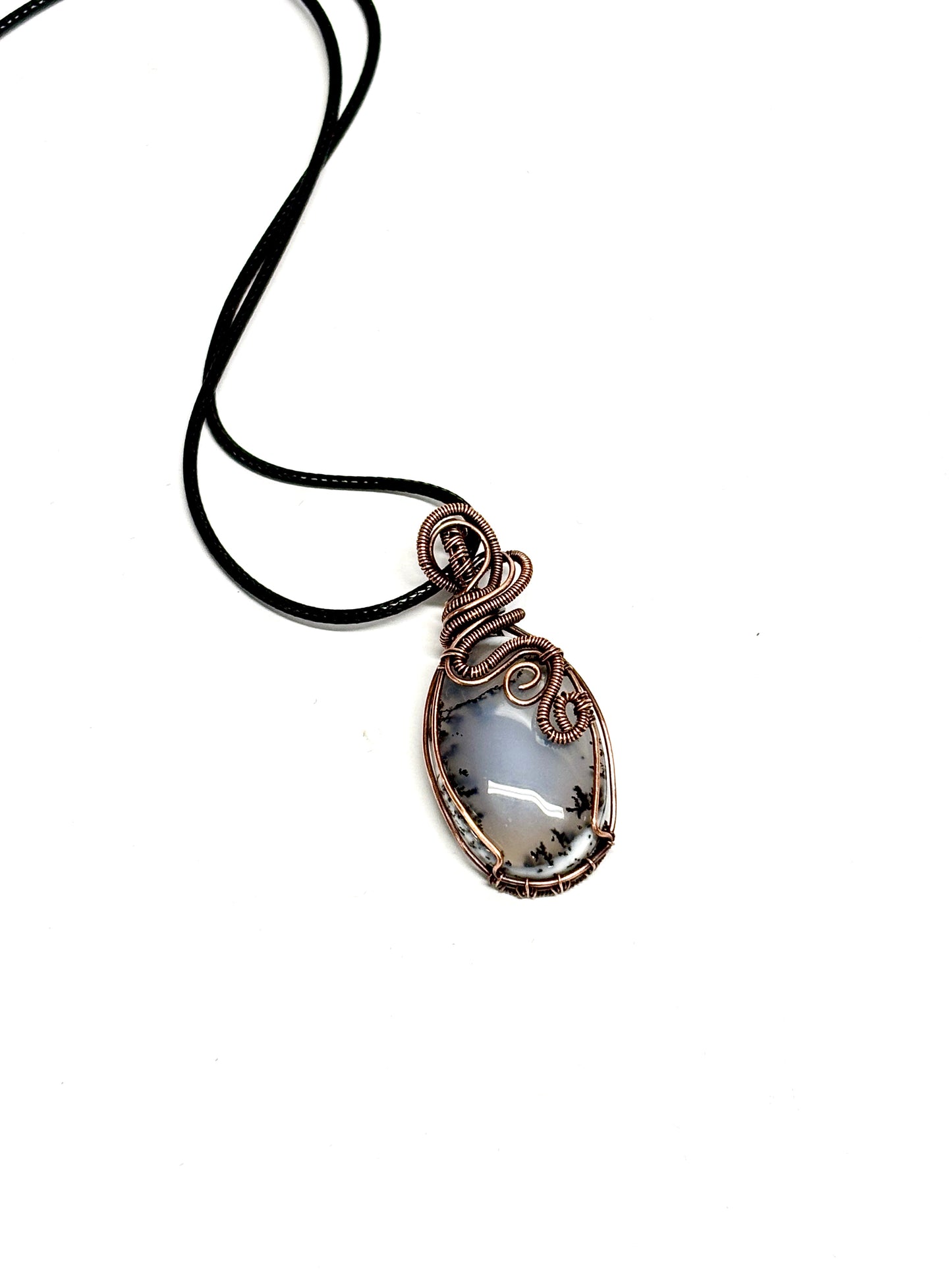 HANDMADE Dendritic Agate Wire Wrapped Copper Pendant Necklace, Artisan Jewelry gift for Her