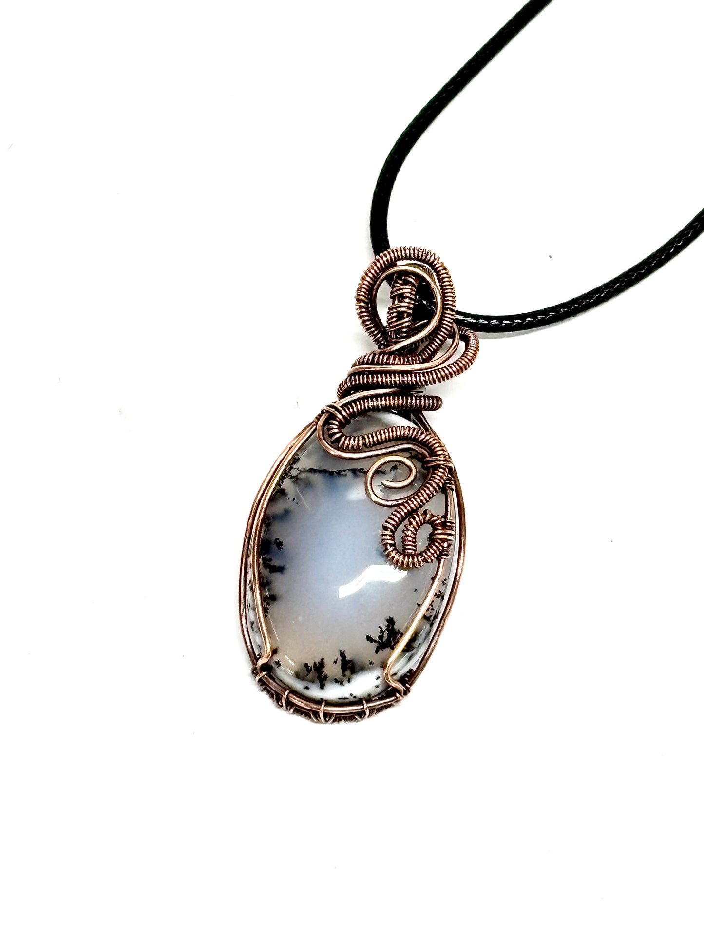 HANDMADE Dendritic Agate Wire Wrapped Copper Pendant Necklace, Artisan Jewelry gift for Her